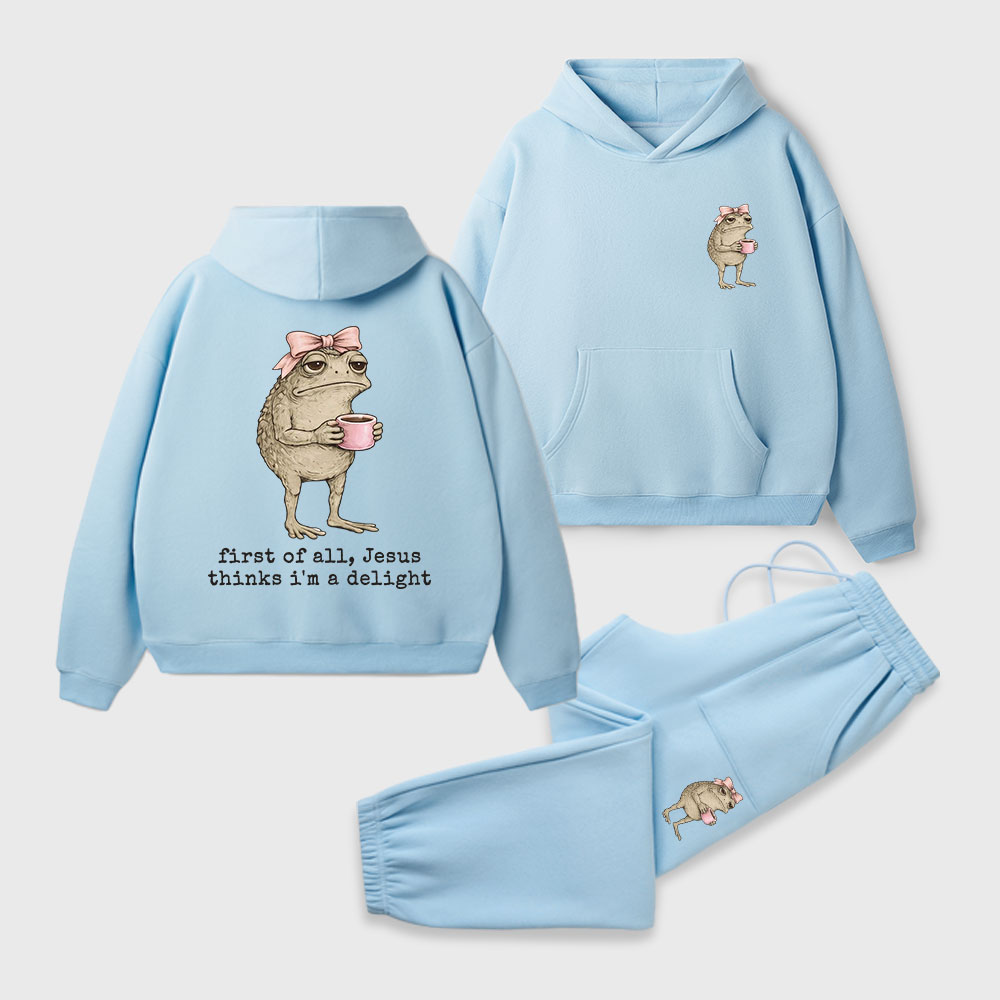 First Of All Jesus Thinks I'm A Delight Christian Premium Fleece Hoodie Set