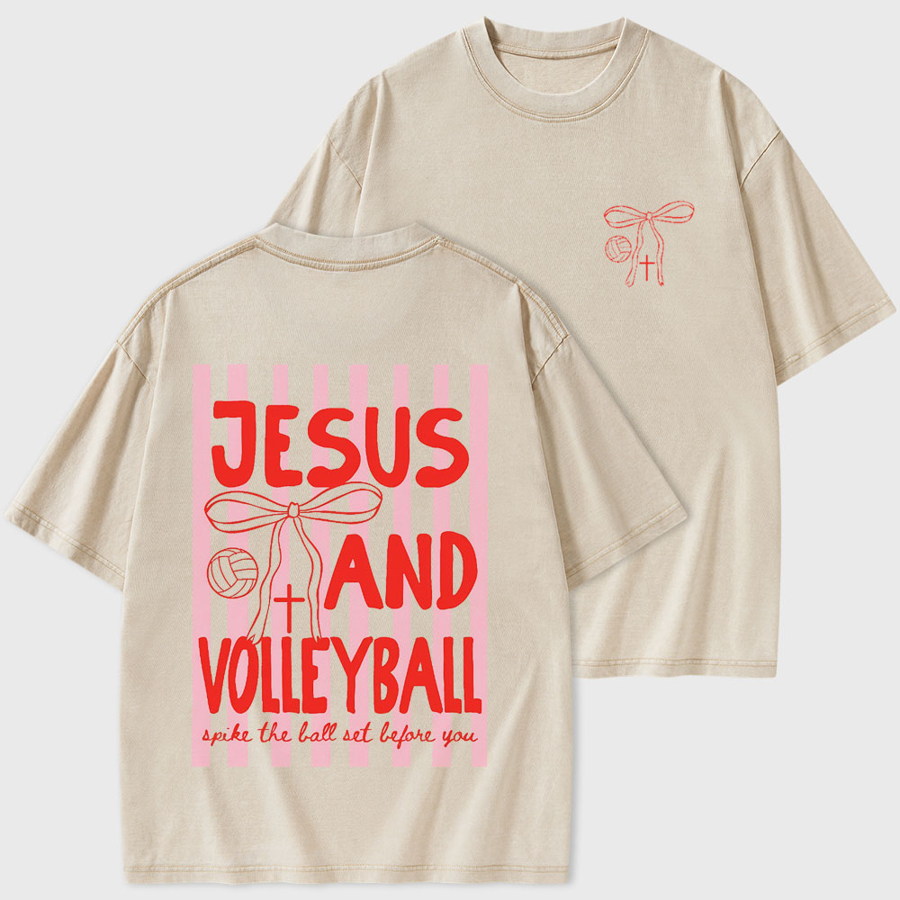 Jesus And Volleyball Christian Washed T-Shirt DB- Christian Washed T-Shirt