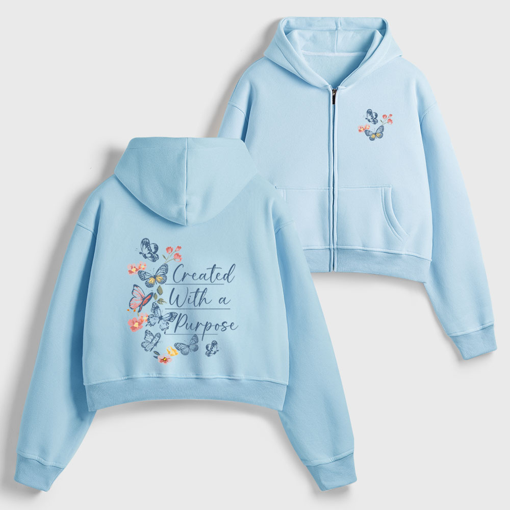 Created With A Purpose Christian Women's Cropped Zip-Up Hoddie