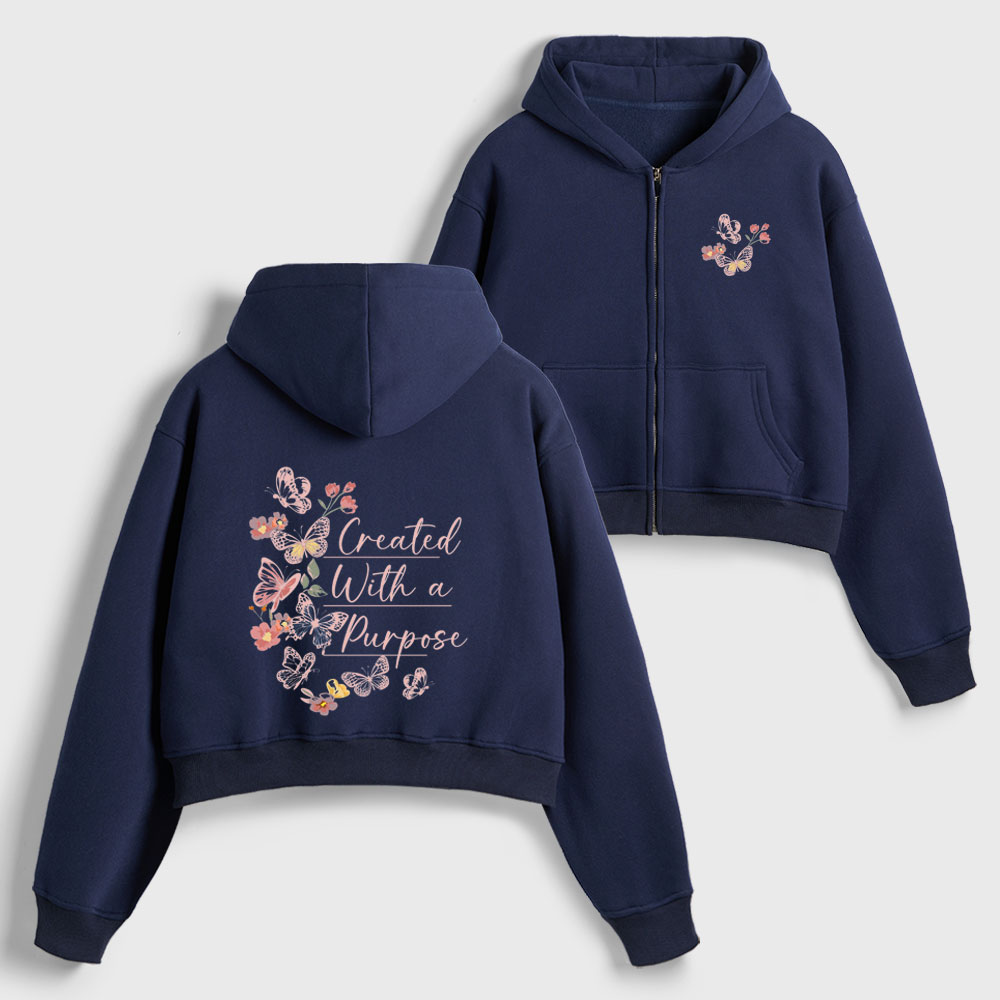 Created With A Purpose Christian Women's Cropped Zip-Up Hoddie