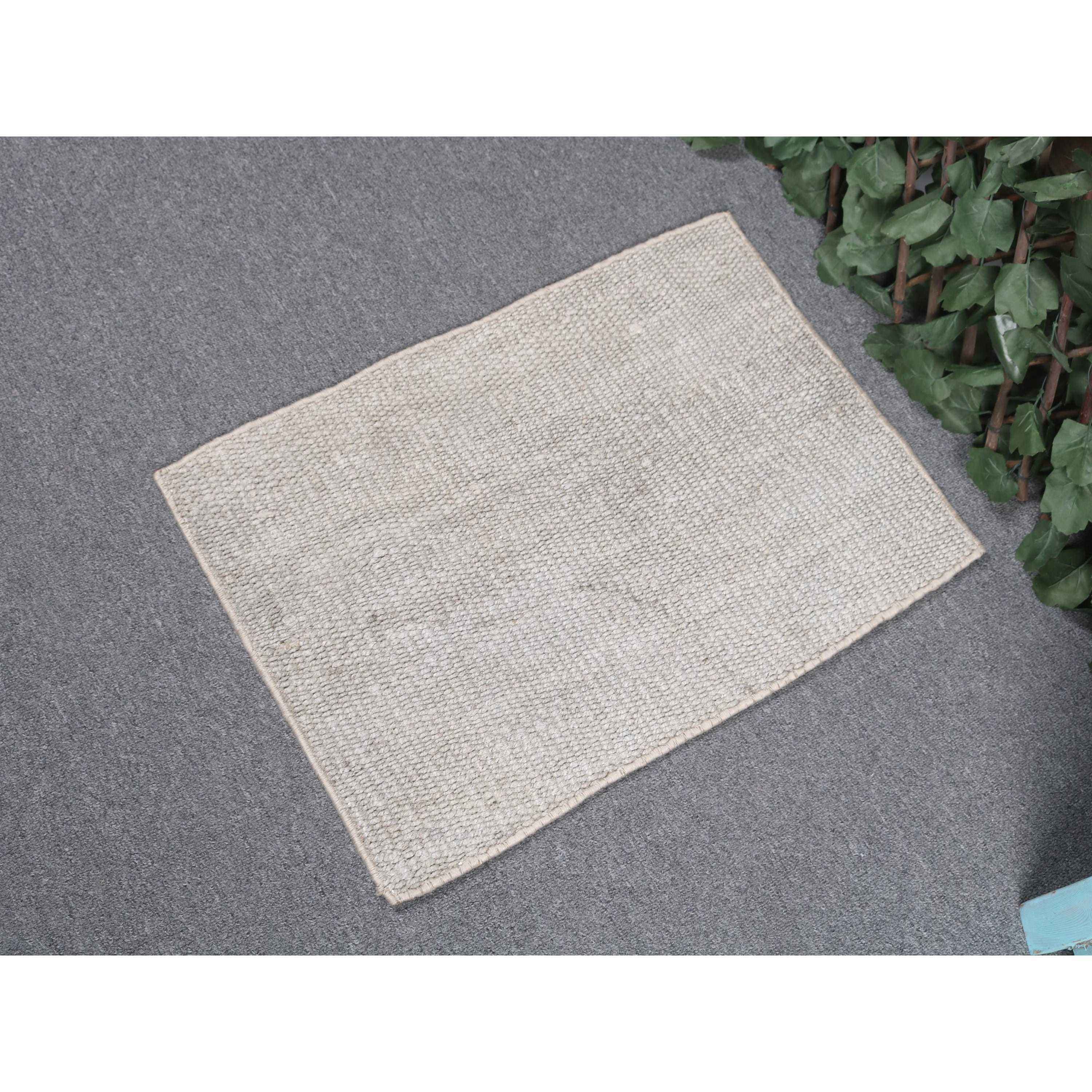 Turkish vintage rug, small rug, solid gray rug
