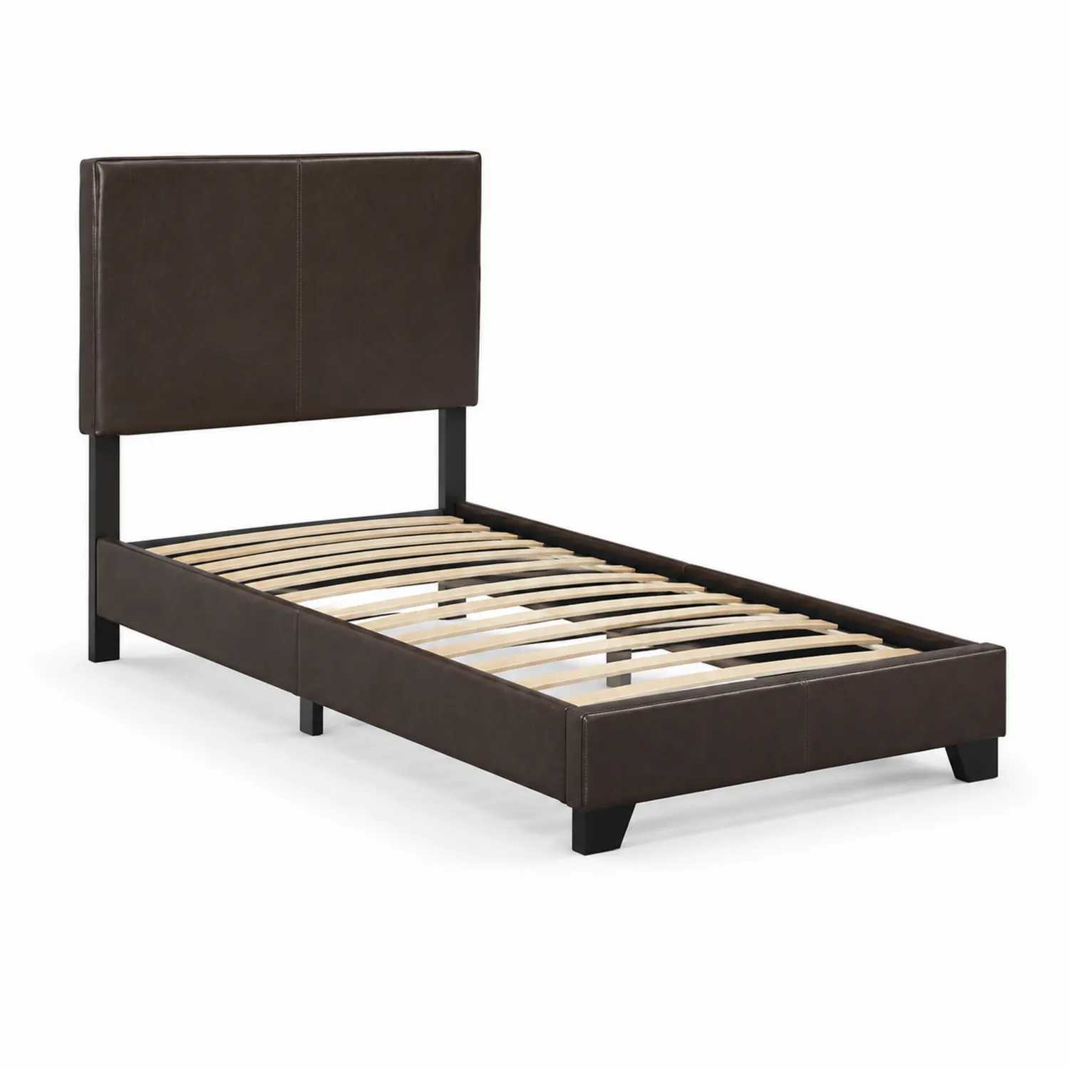Einzelbett 90x200 cm Stahlrahmen Kunstleder Braun