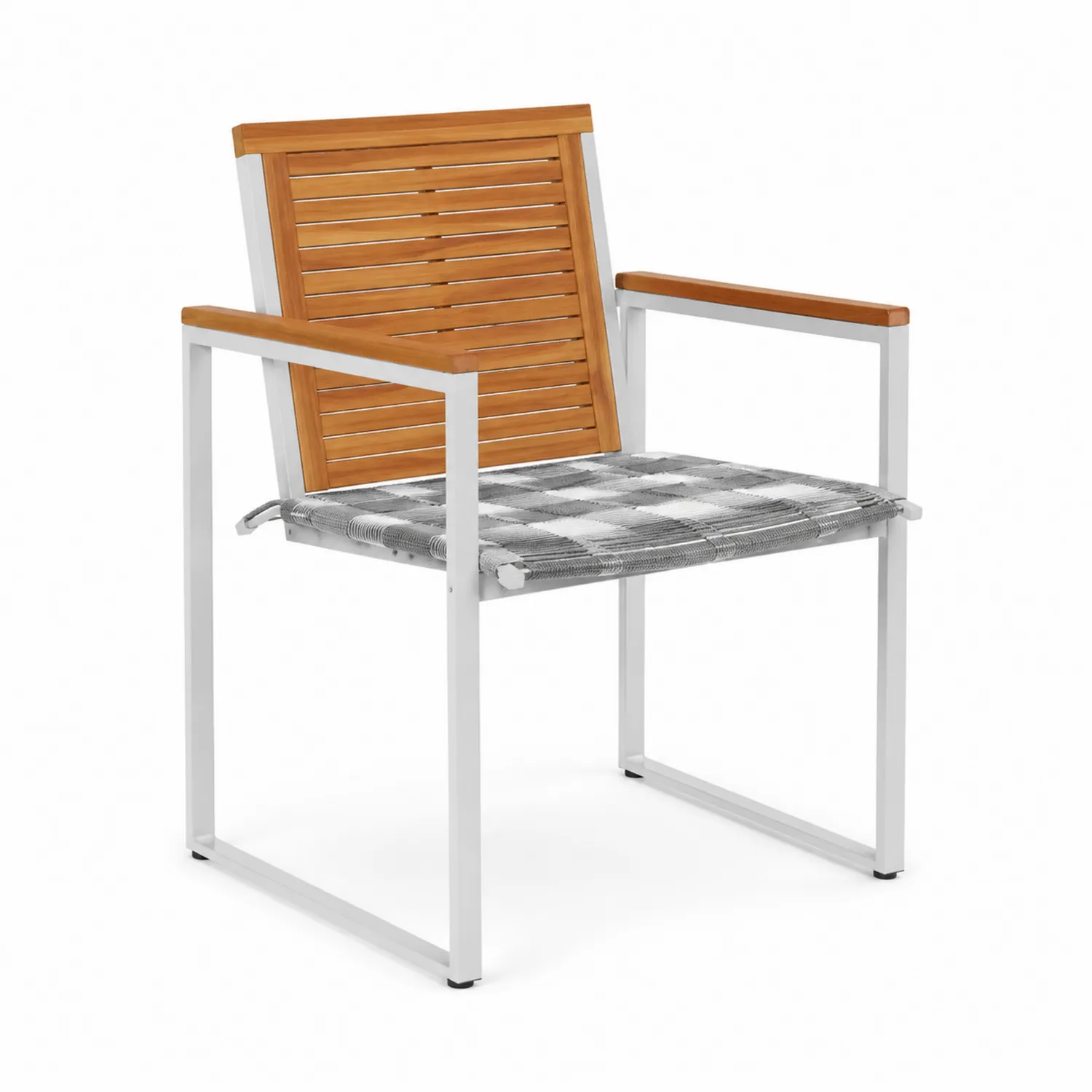 Stuhl aus Aluminium und Teakholz mit Textilene-Sitz, Grau/Braun, 55cm x 60cm x 90cm