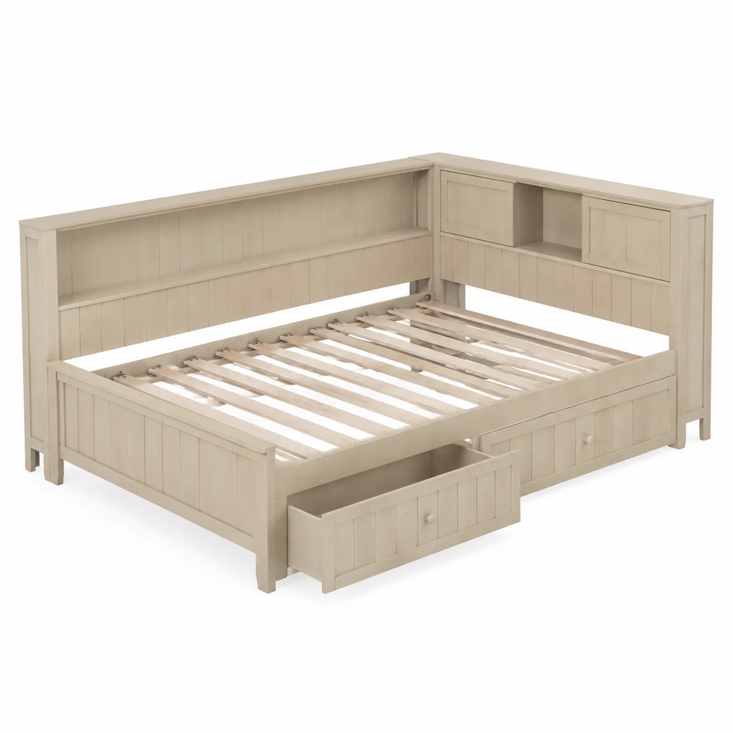 Holz Tagesbett mit Stauraum und Regal 200x90cm Beige