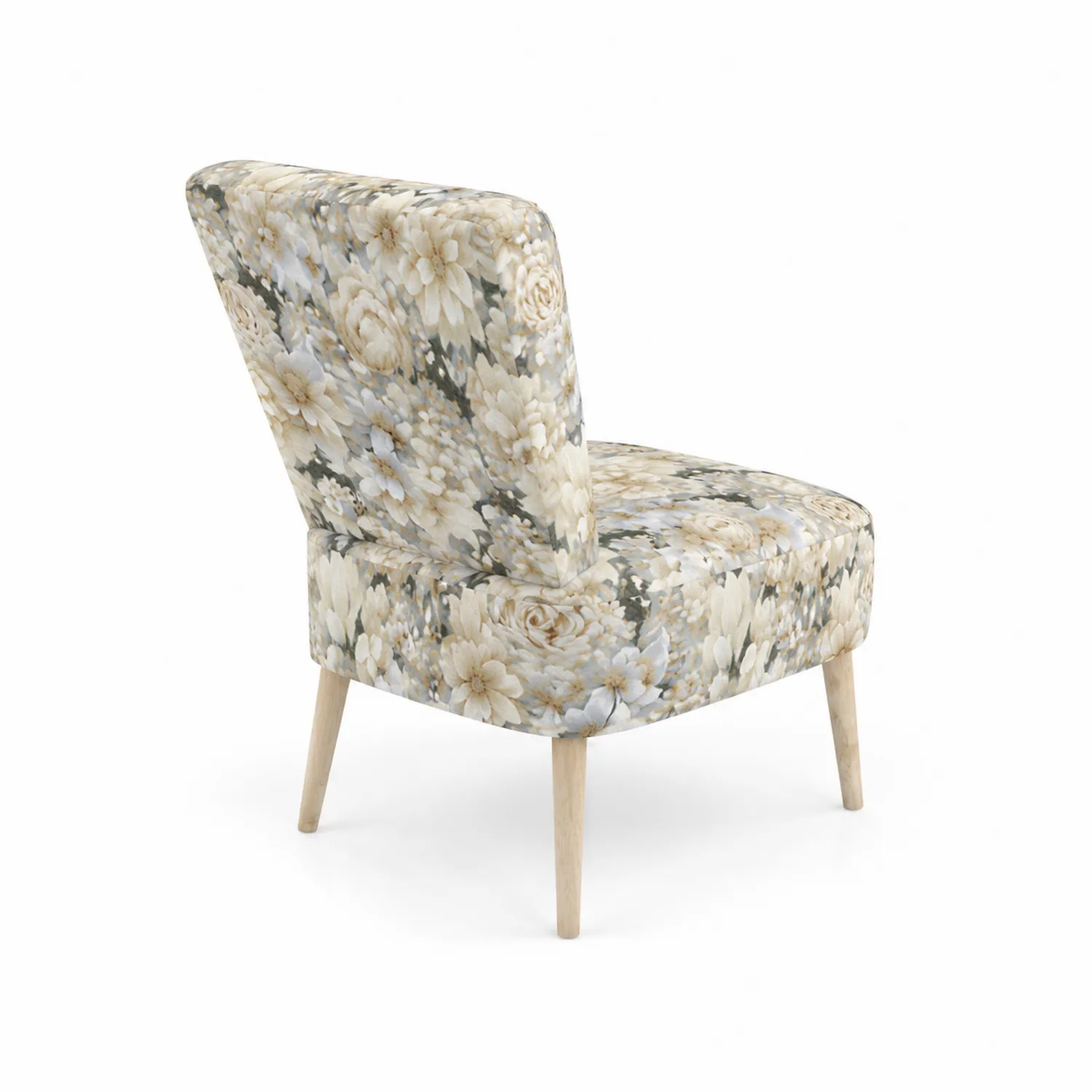Stoffsessel mit Blumenmuster und Holzelementen Beige