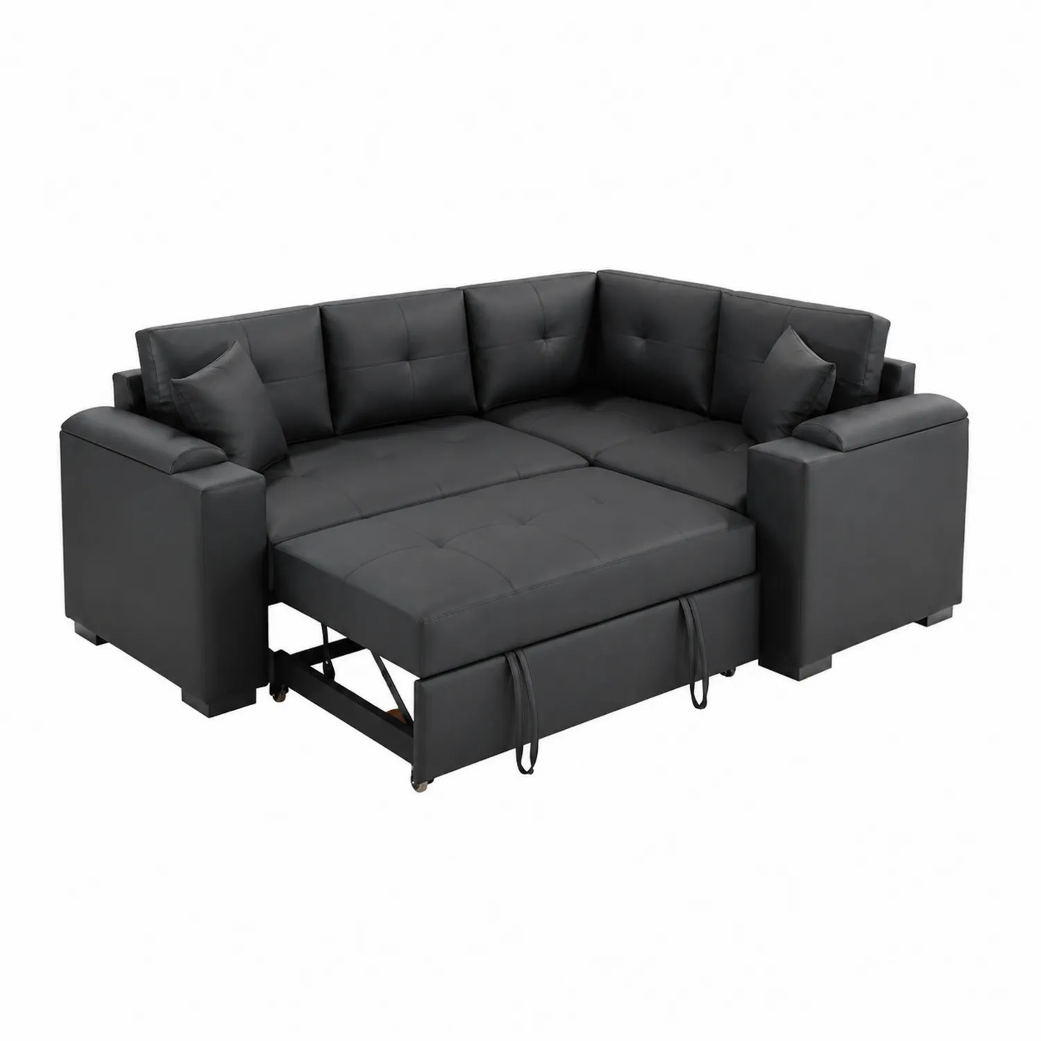 Ecksofa mit Schlaffunktion Kunstleder Schwarz