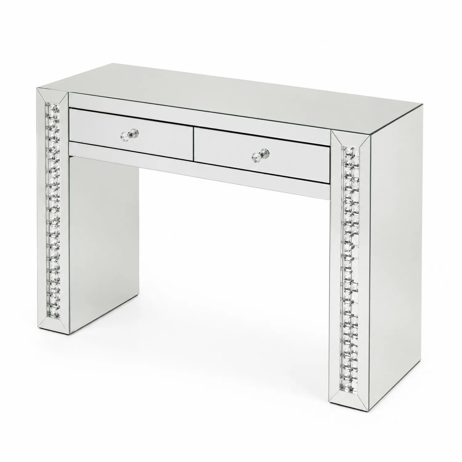 Schminktisch Spiegelglas mit Kristalldekor und 2 Schubladen
