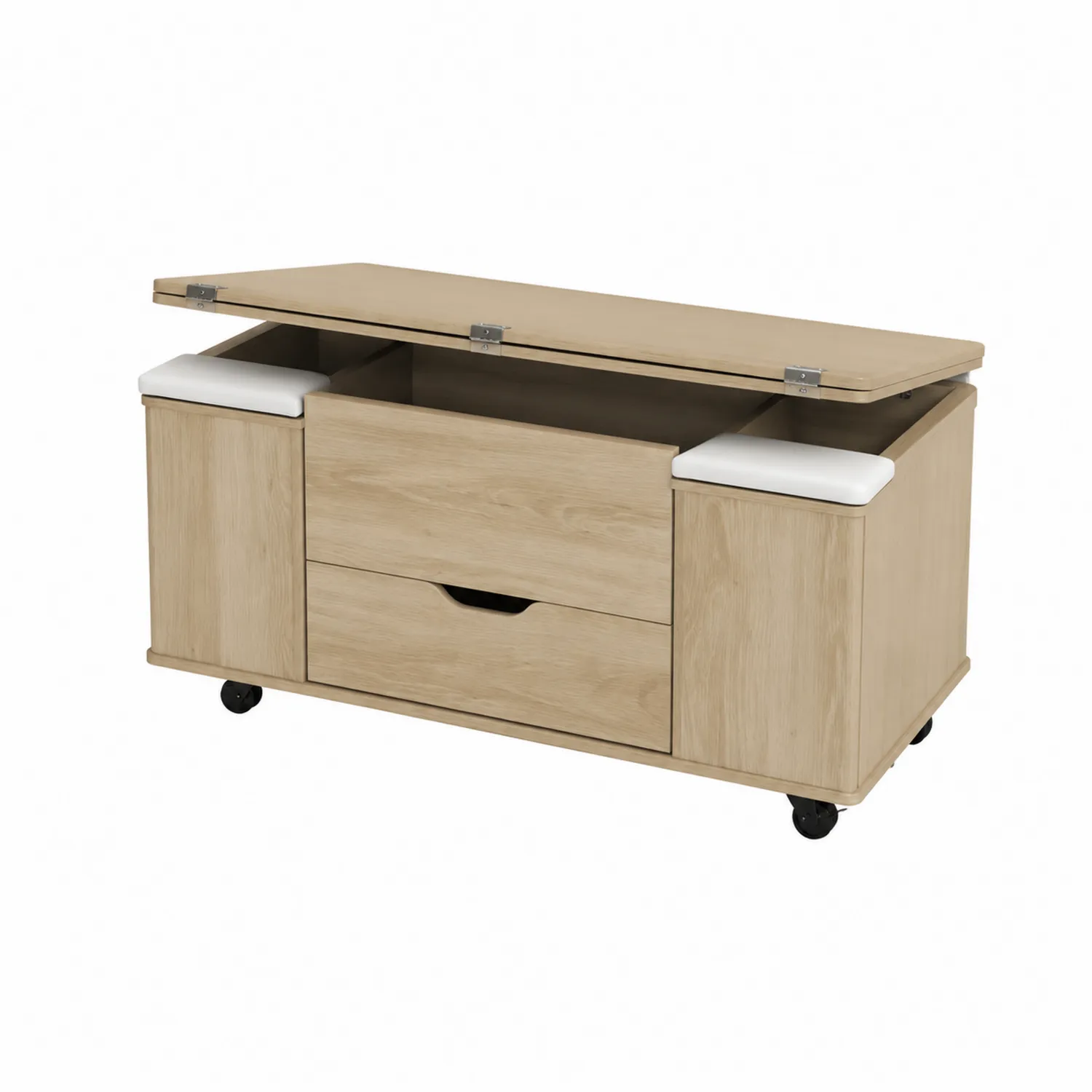Holz-Couchtisch mit Stauraum und Rollen