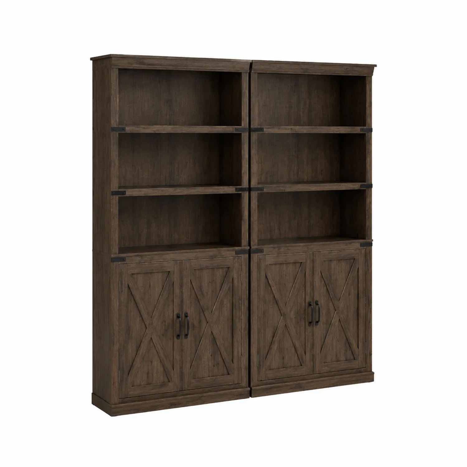 Bücherregal Set mit Türen aus Kiefernholz Dunkelbraun 180cm x 40cm x 200cm
