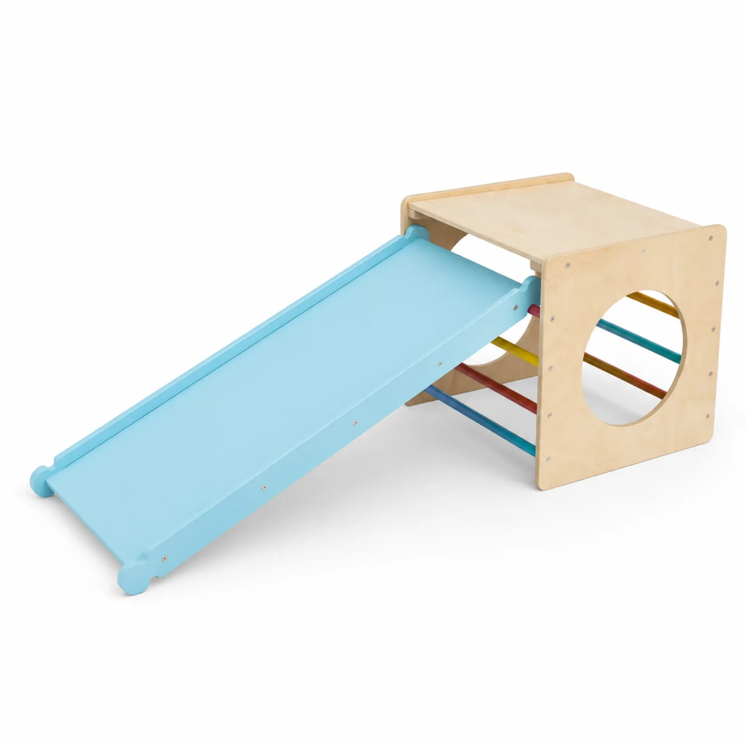 Holz Kletterspielzeug mit Rutsche Blau/Natur