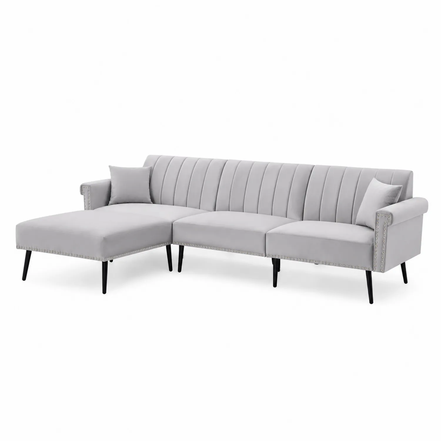 Modulares Sofa L-Form 3-Sitzer Stoff Grau mit Kissen