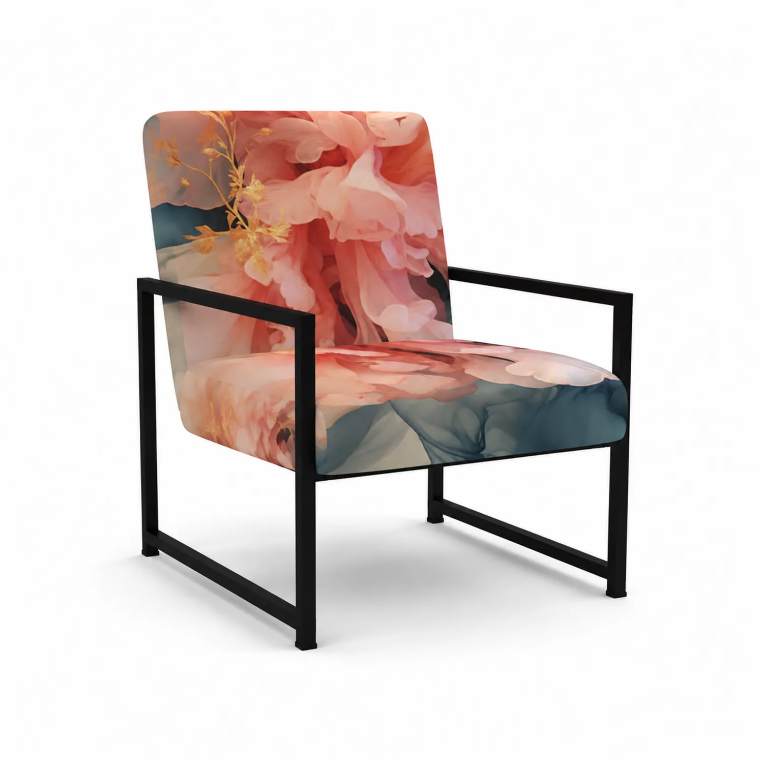 Sessel mit Blumenmuster und Metallrahmen, 75x65x80 cm, Polyester, Mehrfarbig