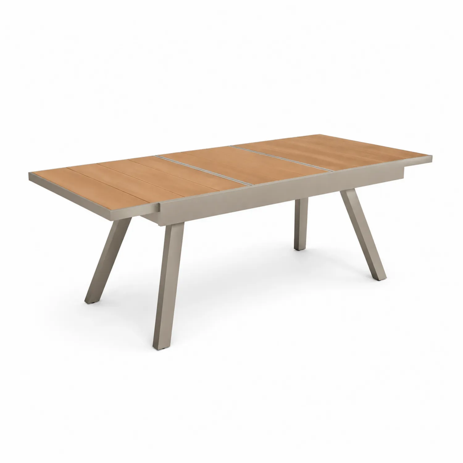 Rechteckiger Esstisch aus Aluminium und Teakholz 200cm Braun