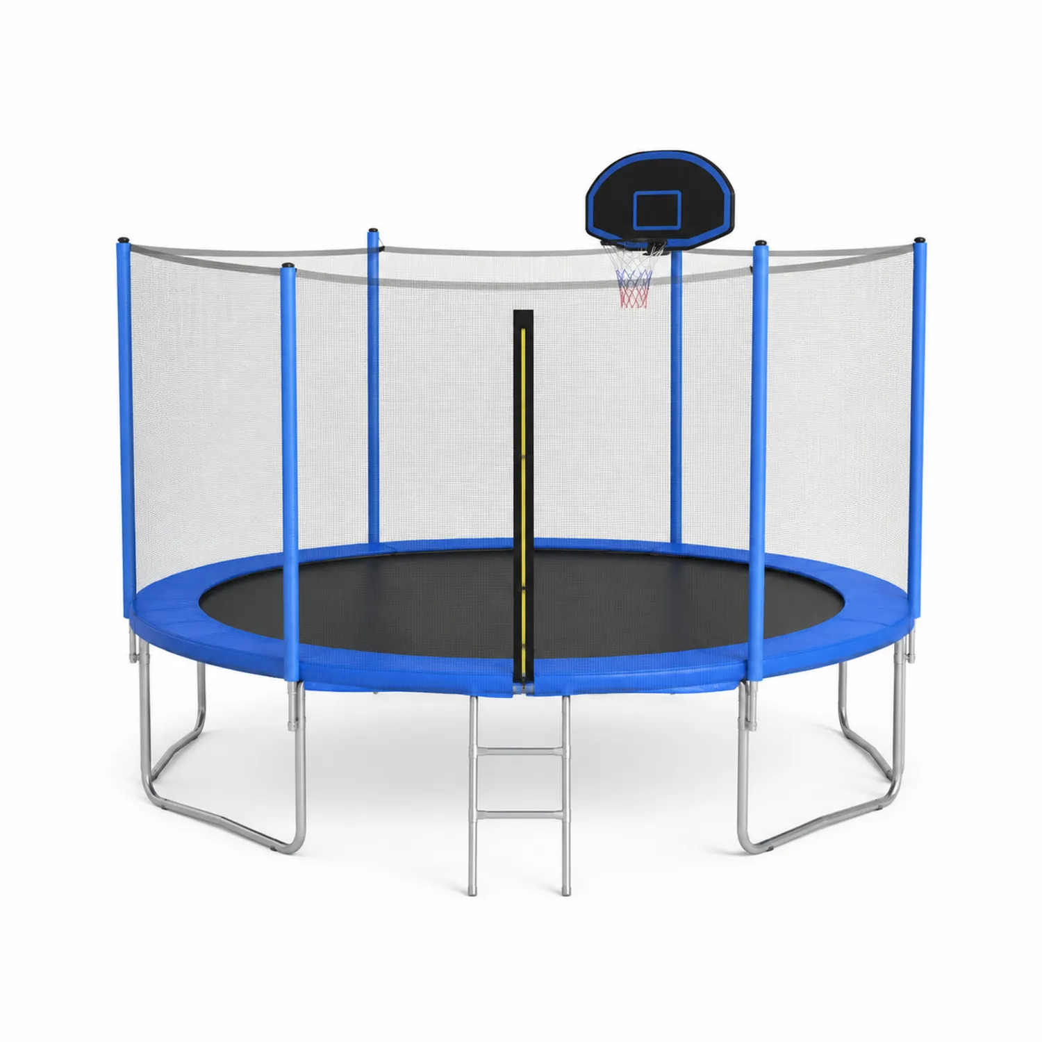 Rundes Trampolin mit Sicherheitsnetz und Basketballkorb 305 cm Stahlrahmen PE-Sprungtuch Blau