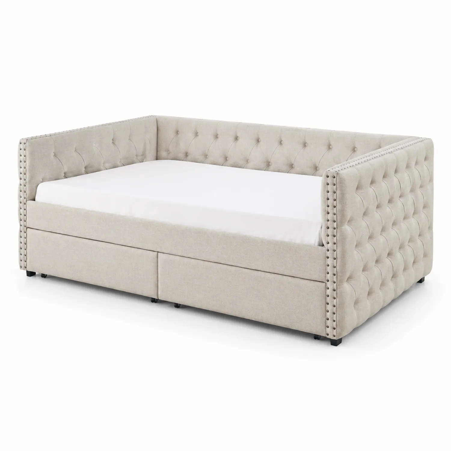 Tagesbett mit Stauraum Stoff Beige 200x90 cm