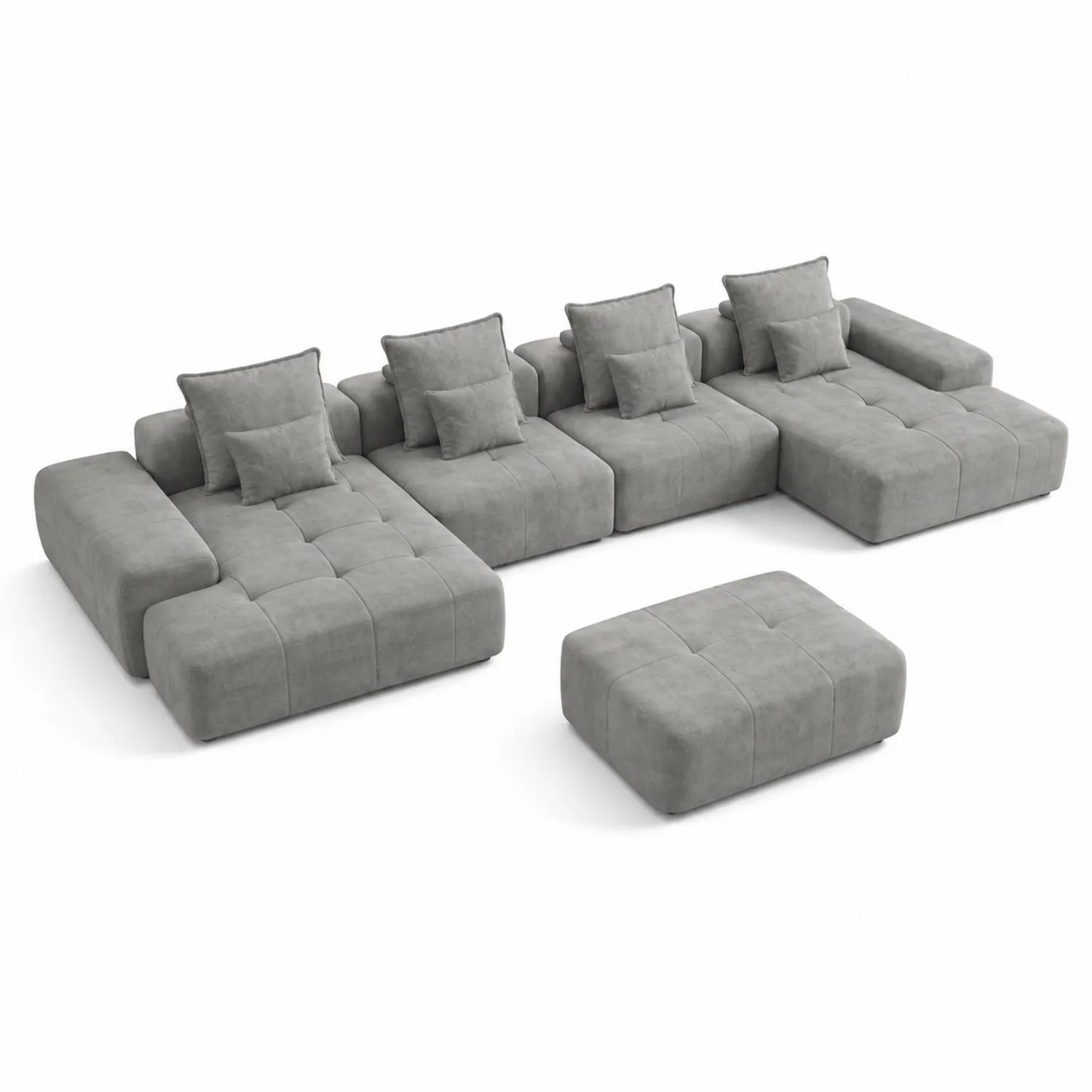 Modulares Ecksofa Set Grau Mikrofaser 300x200 cm mit Hocker