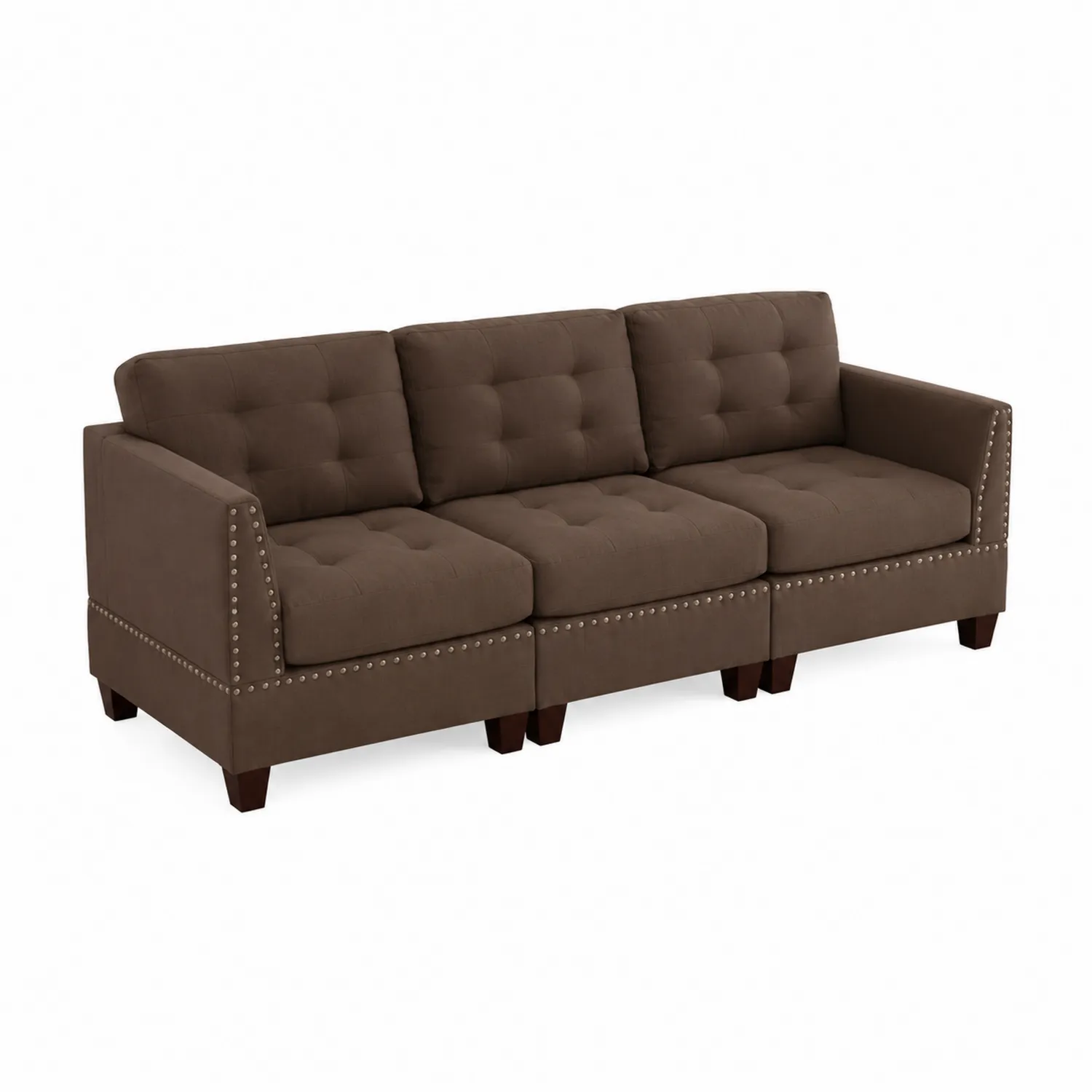 3-Sitzer Sofa Mikrofaser Braun mit Holzgestell