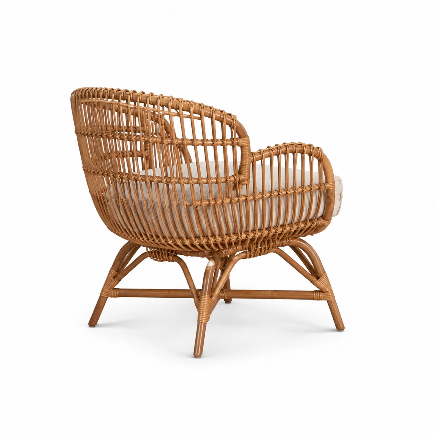 Rattansessel mit Polyesterkissen, Natur/Beige, 70 cm hoch