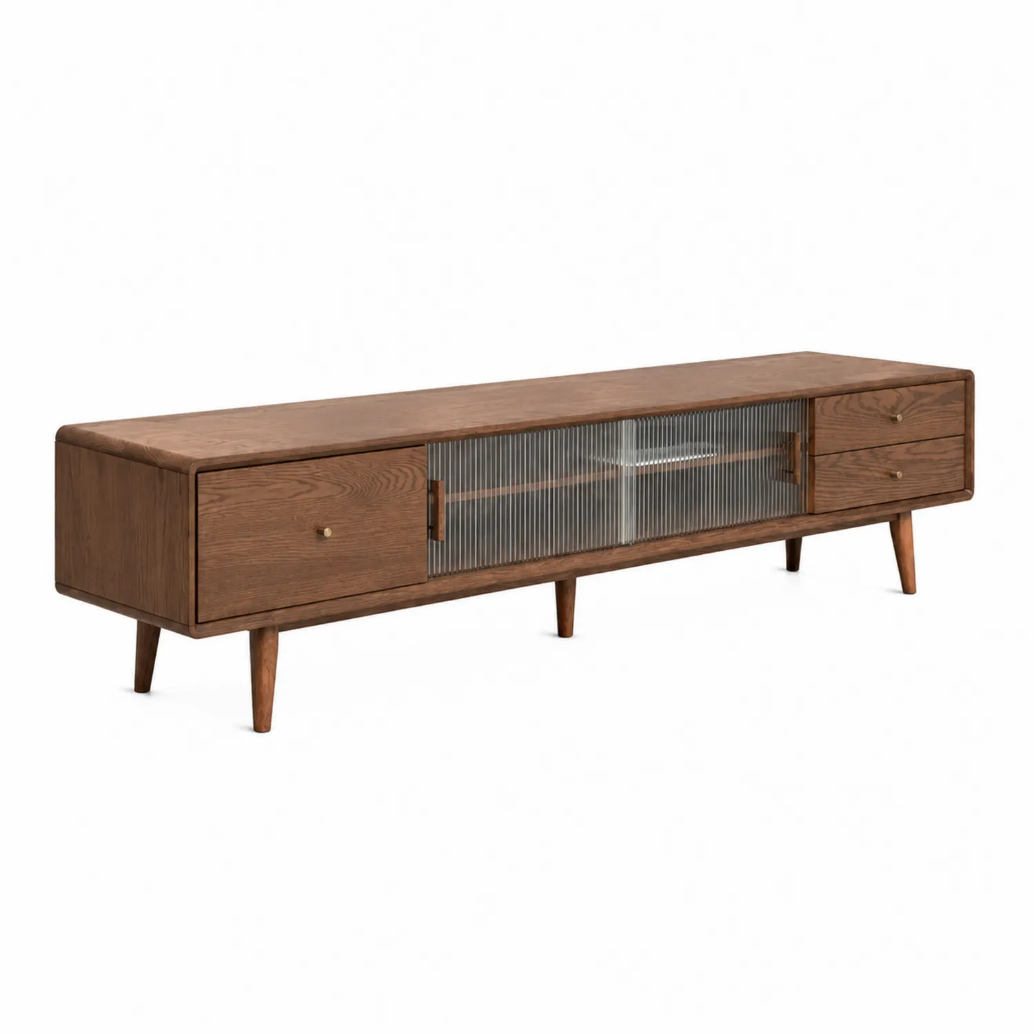 Holz TV-Schrank mit Sicherheitsglas Türen 150 cm Braun