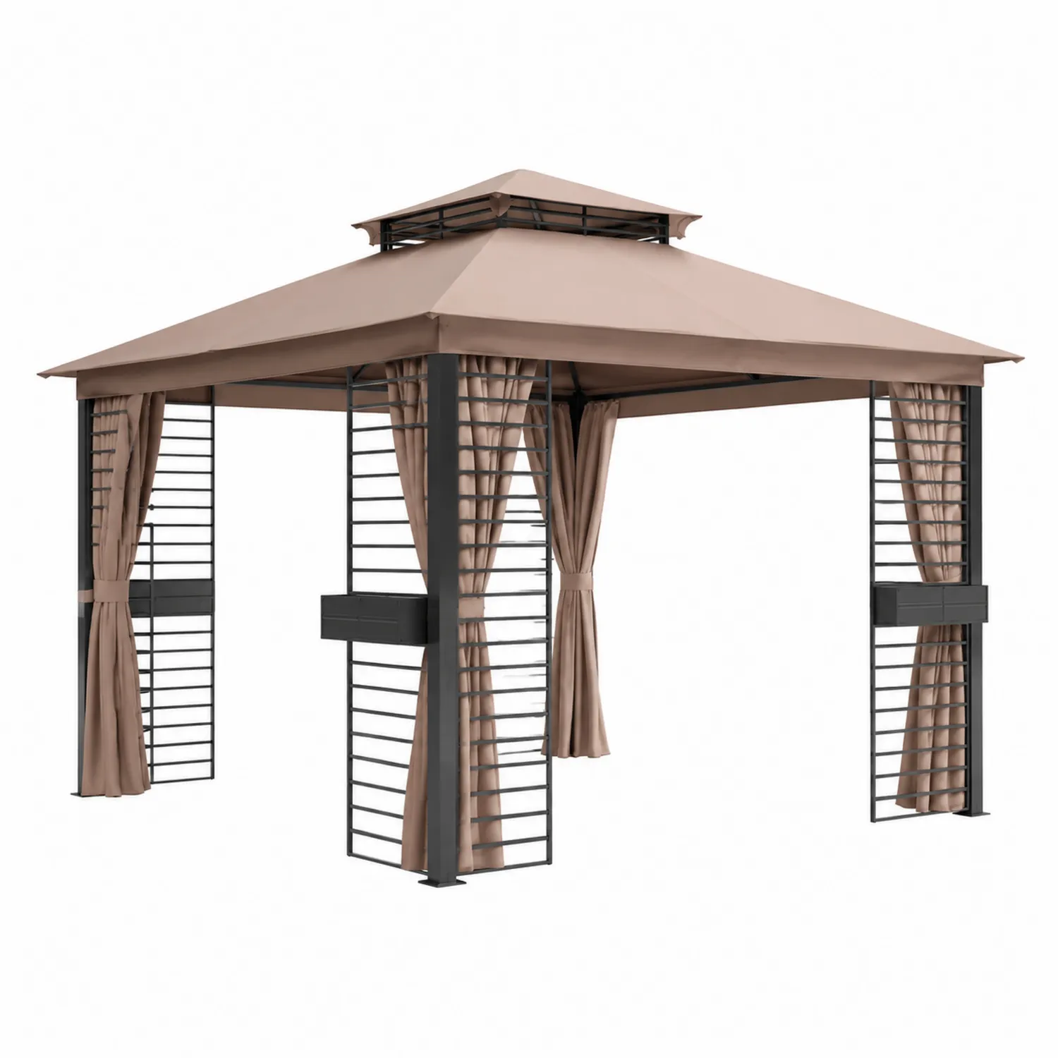 Gartenpavillon Metallrahmen 3x3m Polyester Braun Schwarz