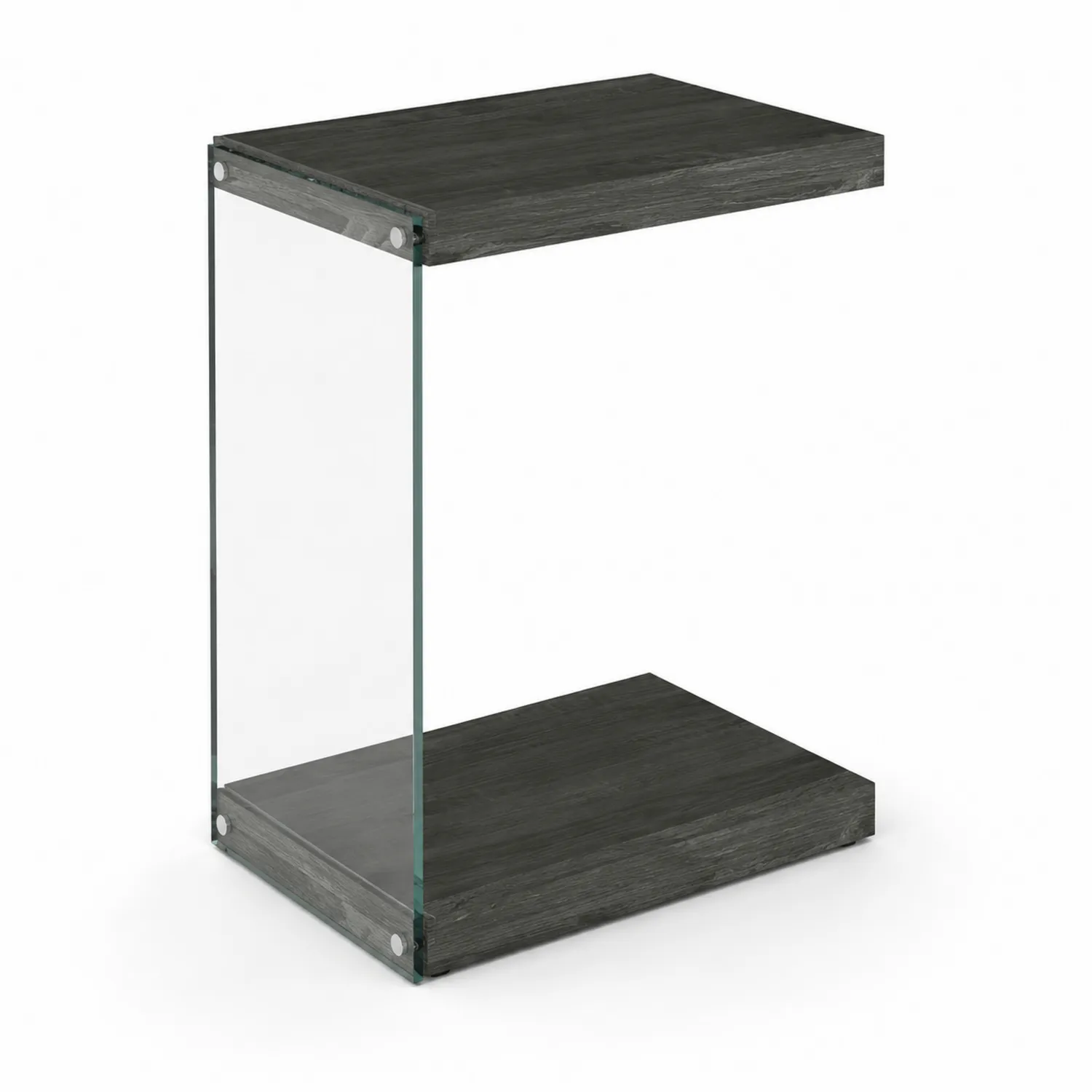Beistelltisch C-Form Gehärtetes Glas und Holz Grau