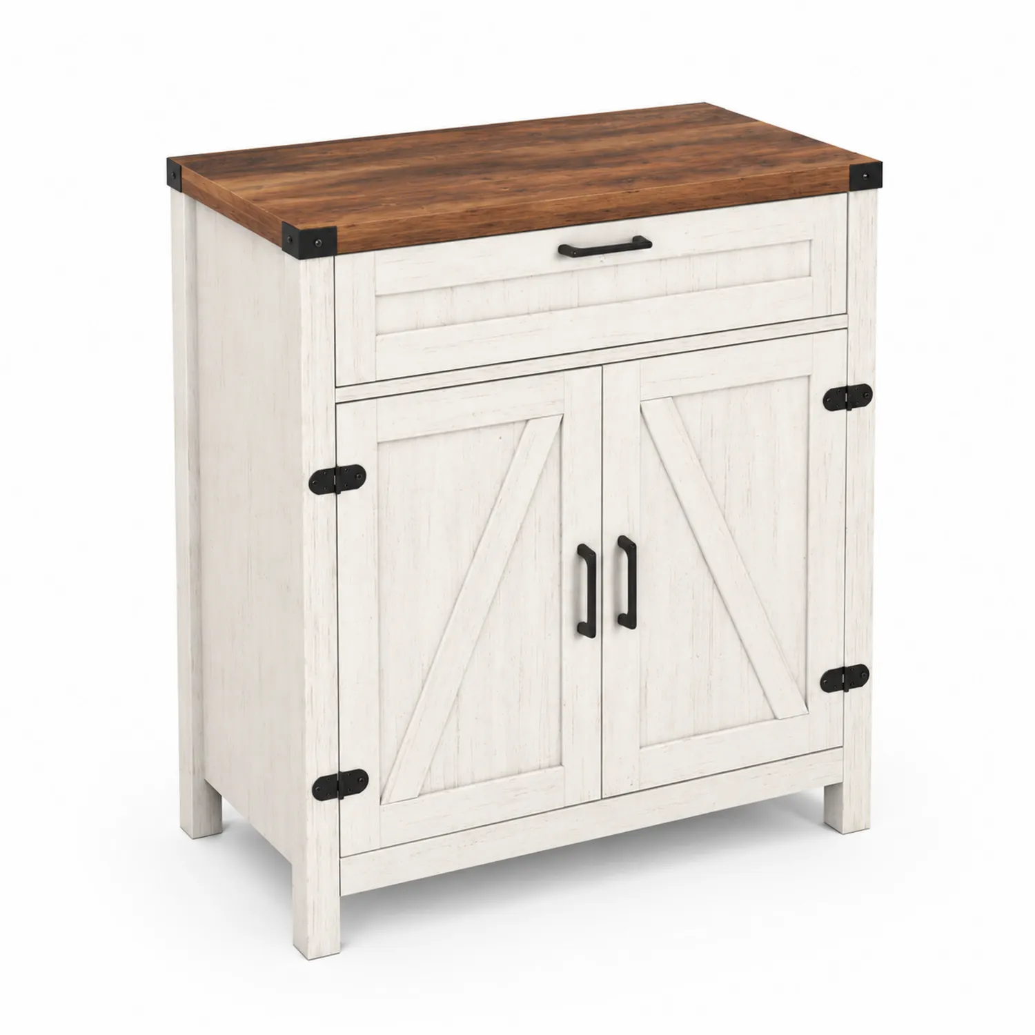 Holzschrank mit Schublade und Türen aus Kiefernholz Weiß/Braun