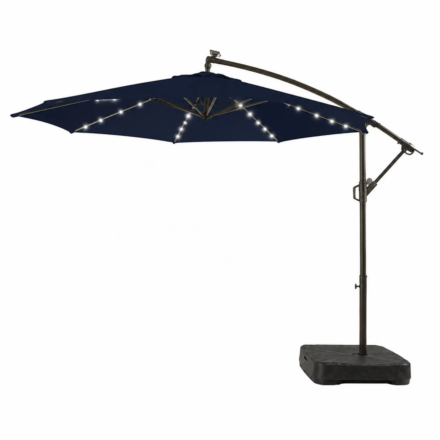 Ampelschirm Rund 300 cm Stahl Polyester Dunkelblau LED