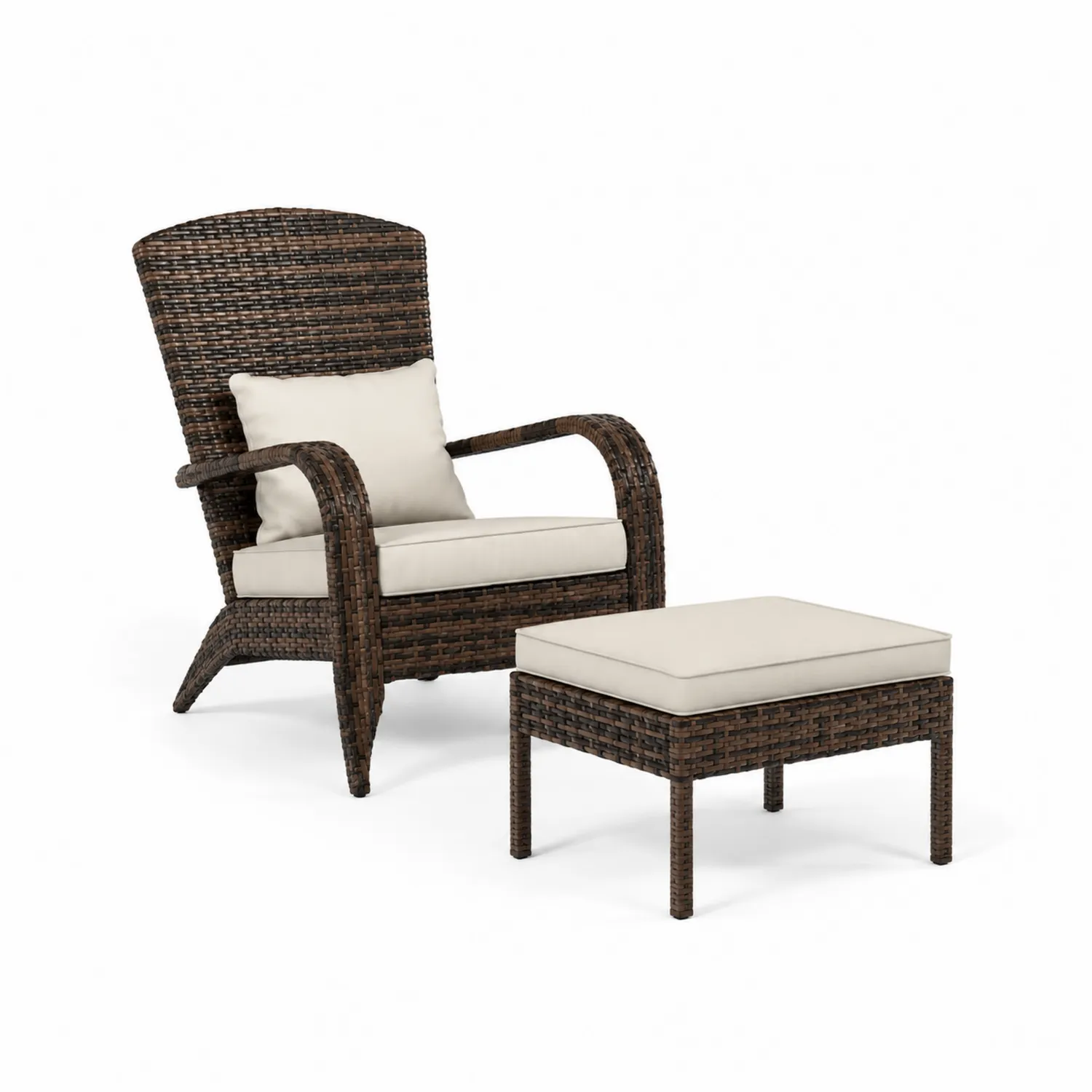 Outdoor-Clubstuhl Set aus PE-Rattan Braun mit Cremefarbenen Kissen