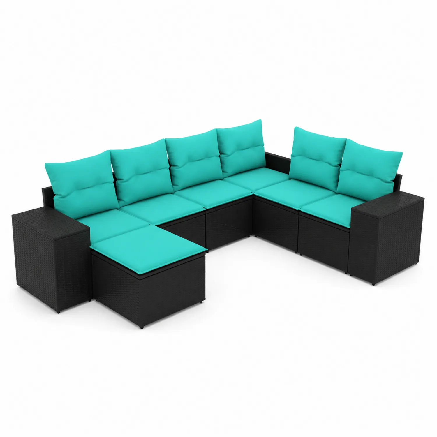 6-teiliges Garten-Sofa-Set aus PE-Rattan, Türkis/Schwarz