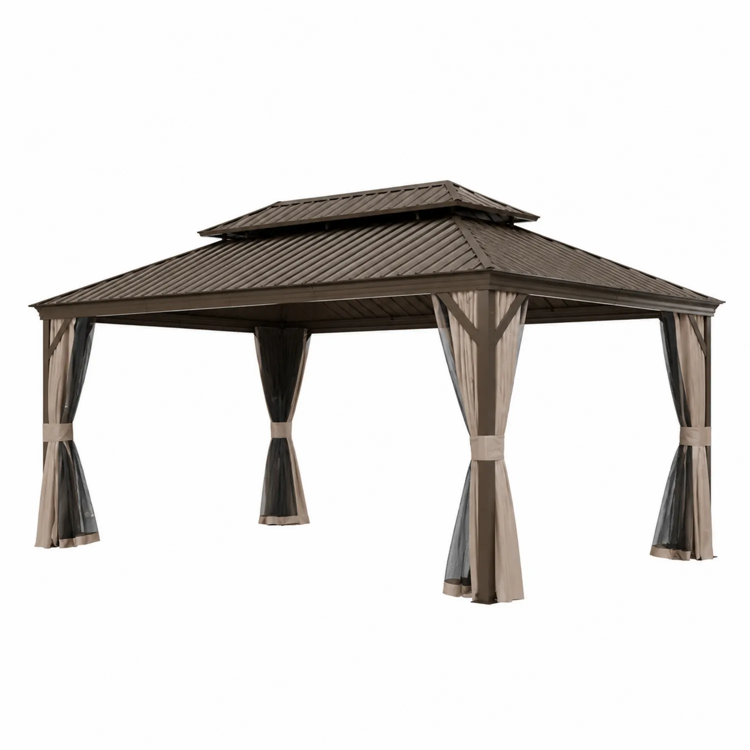 Gartenpavillon rechteckig 4x3 m Aluminium Stahl Beige Schwarz