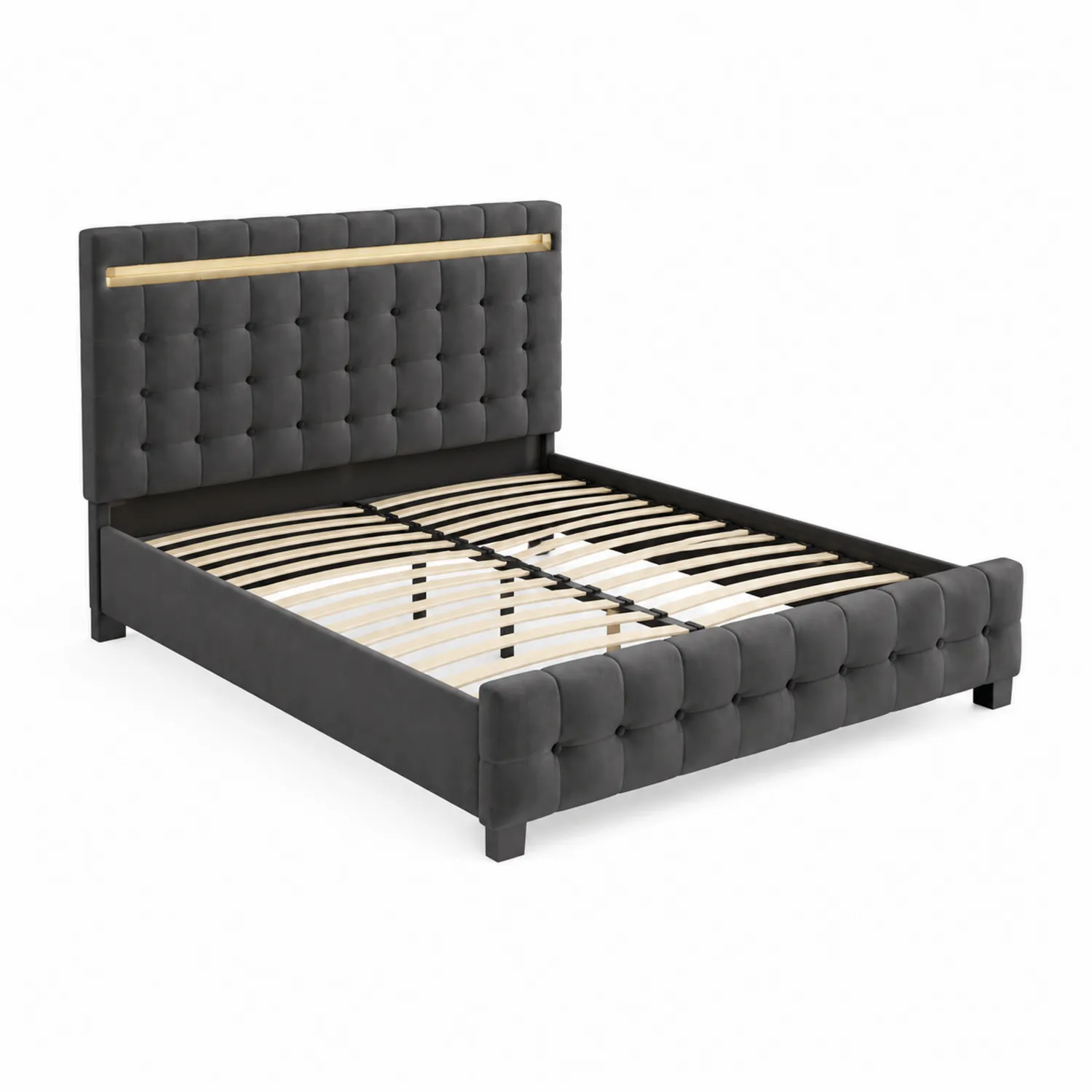 Graues Polsterbett mit Lattenrost 200x160 cm