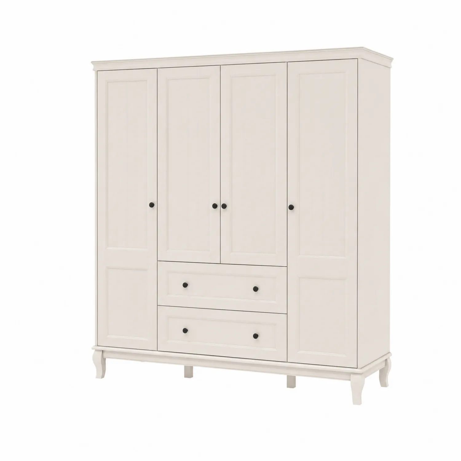 Kleiderschrank mit 4 Türen und 2 Schubladen aus MDF Weiß