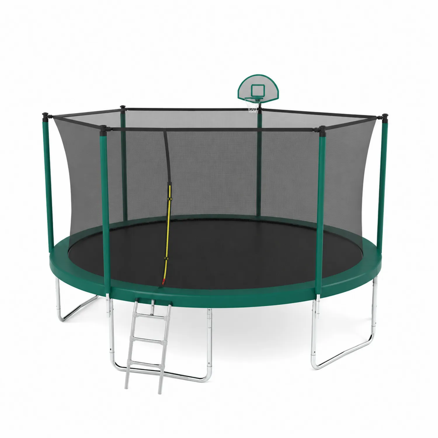 Trampolin Rund 305 cm mit Sicherheitsnetz und Basketballkorb Stahl PP Grün
