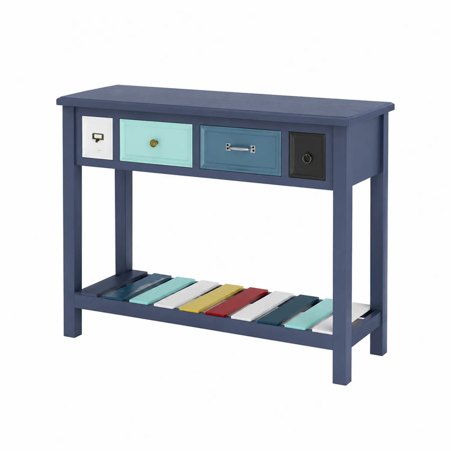 Holz Konsolentisch mit Schubladen Blau/Bunt 100x30x72cm