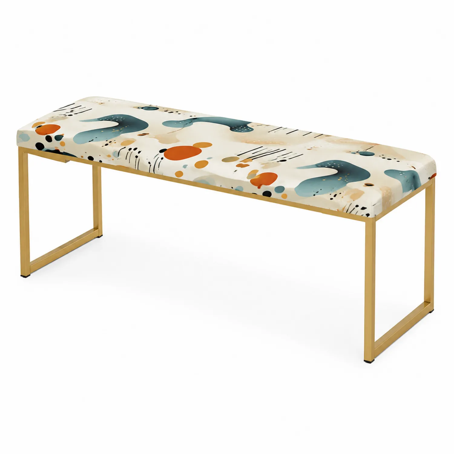 Polsterbank aus Metall mit abstraktem Muster 120 cm Gold Beige/Blau/Orange
