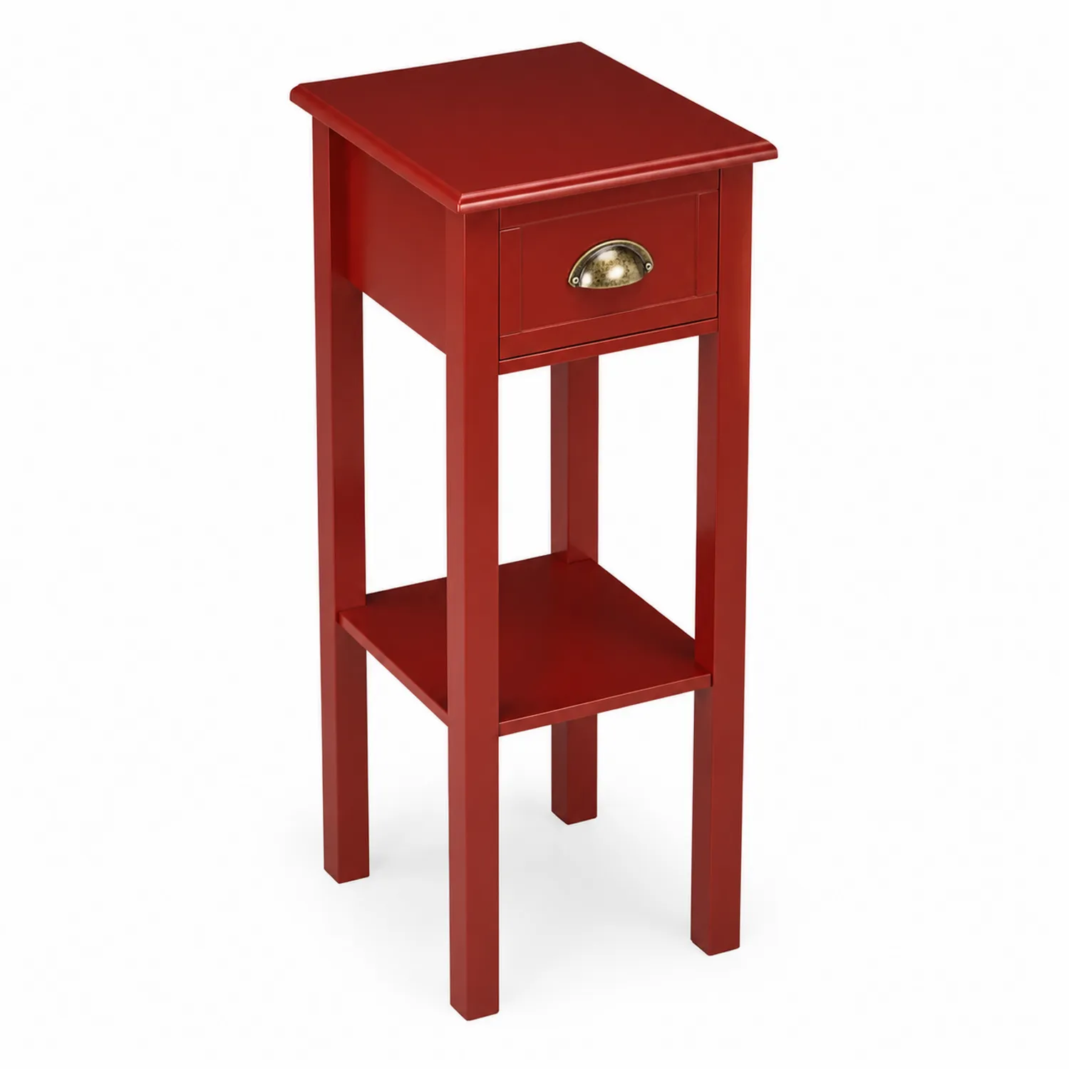 Beistelltisch 30x30x70 cm Holz Rot mit Schublade