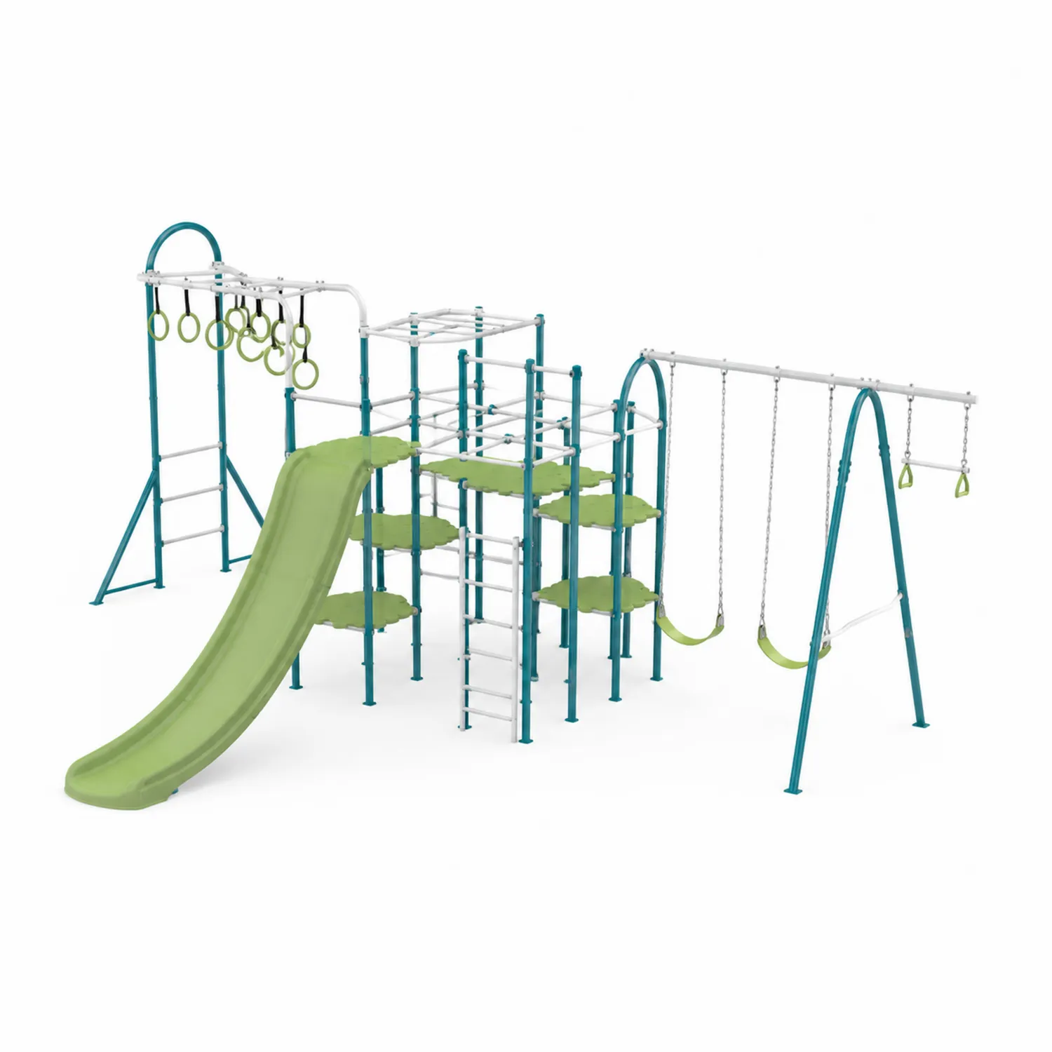 Kinderspielplatz Set mit Rutsche und Schaukel, Stahl, Grün/Grau