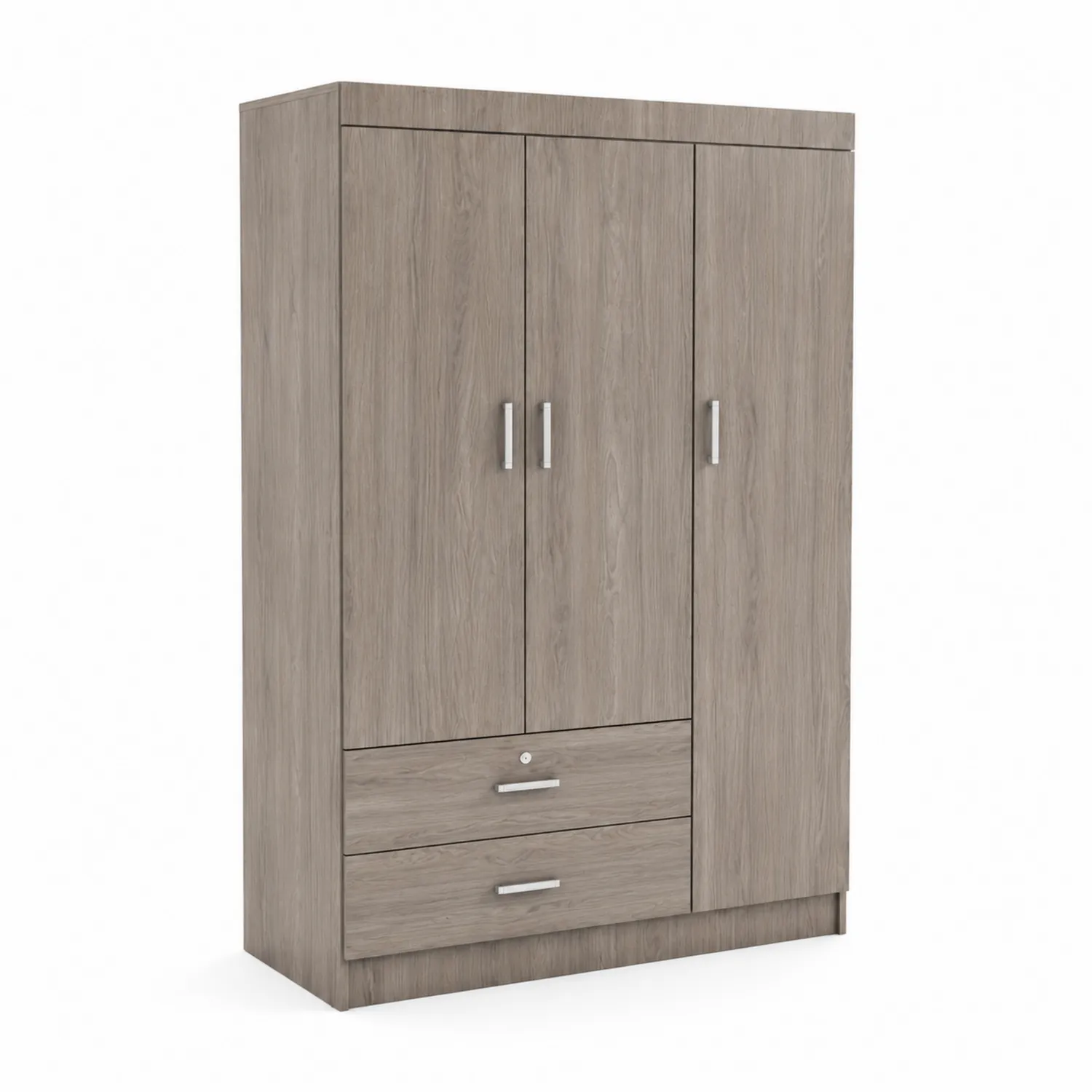 Kleiderschrank MDF Eiche Dekor mit 3 Türen und 2 Schubladen