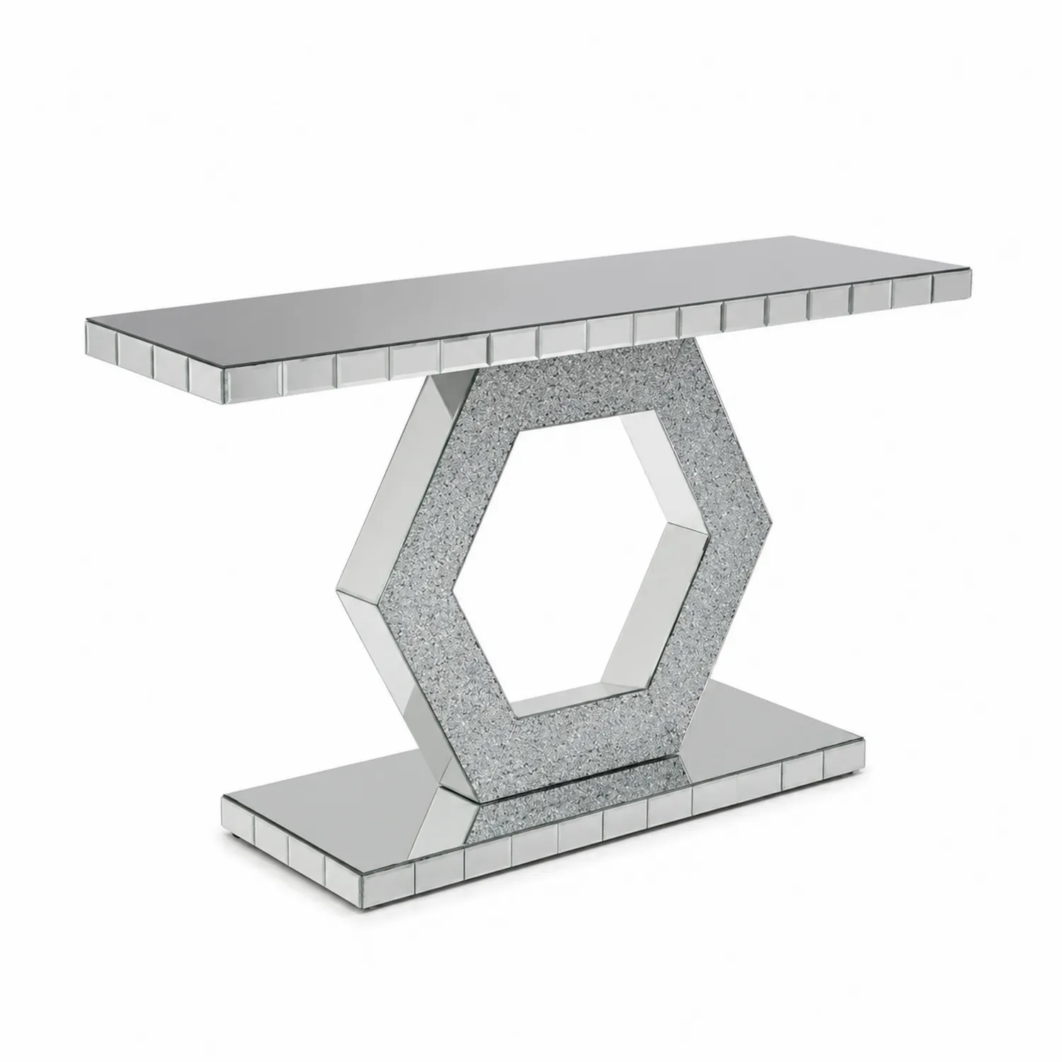 Konsolentisch mit Verspiegeltem Glas und Sechseckdesign Silber