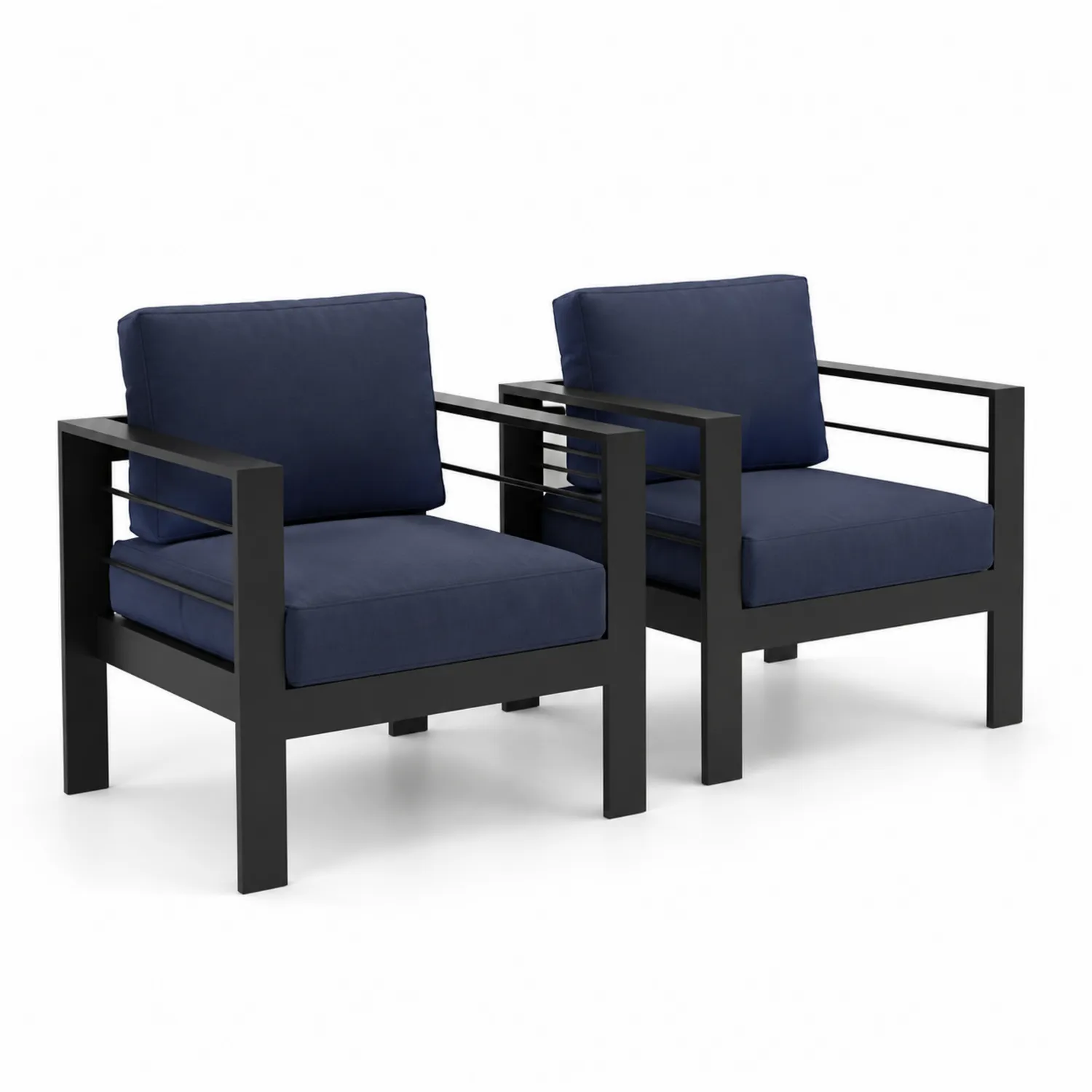 Aluminium Outdoor-Sessel Set mit blauen Kissen
