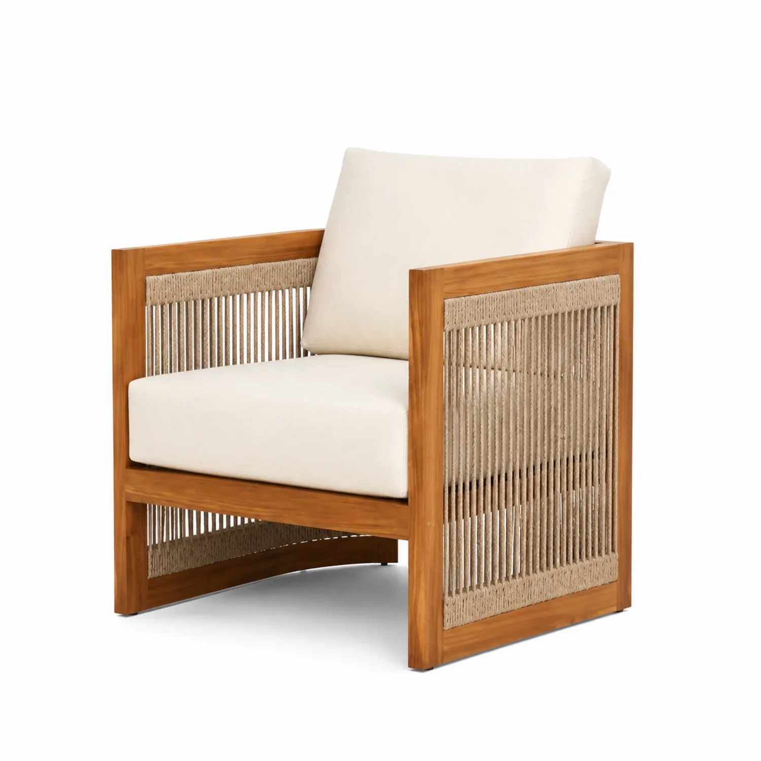 Teakholz Outdoor-Sessel mit Polyester-Seil in Beige