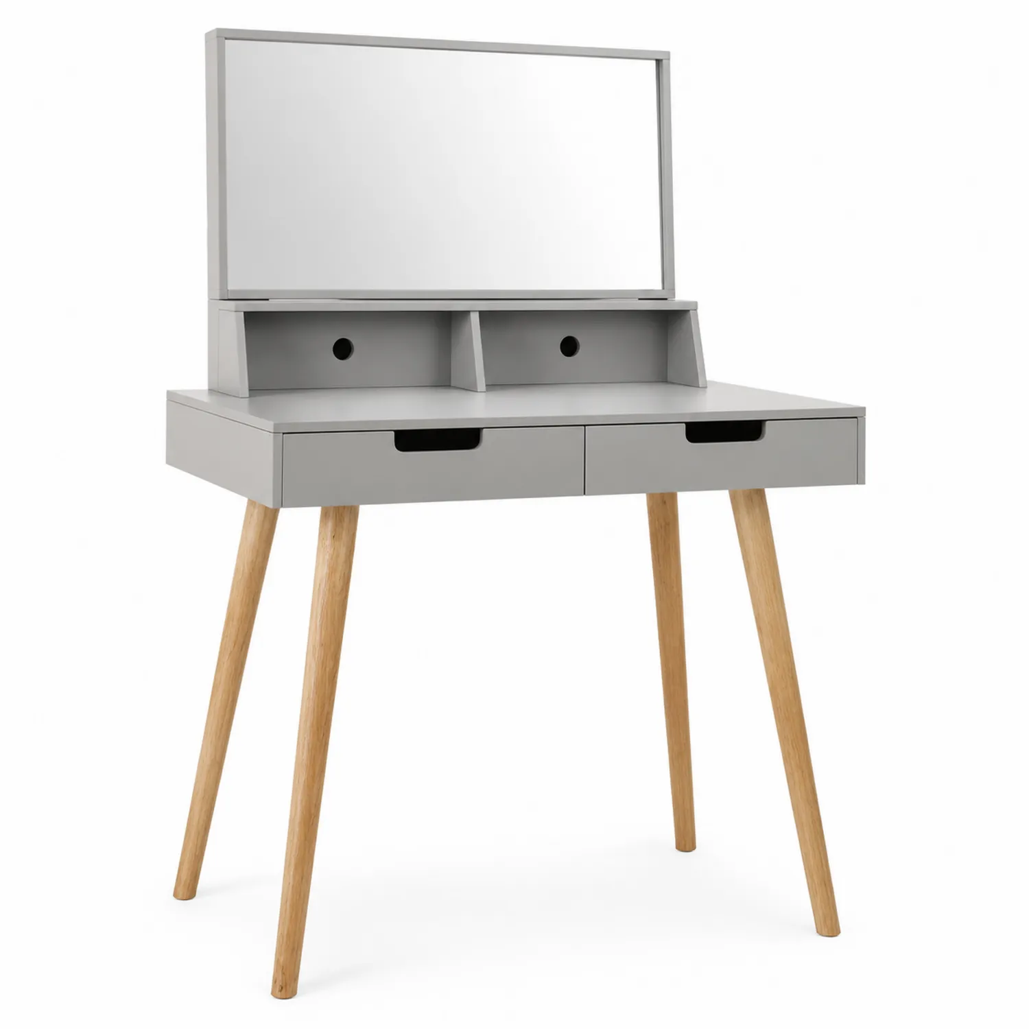 Toeletta in Legno con Specchio e Gambe in Rovere Grigio