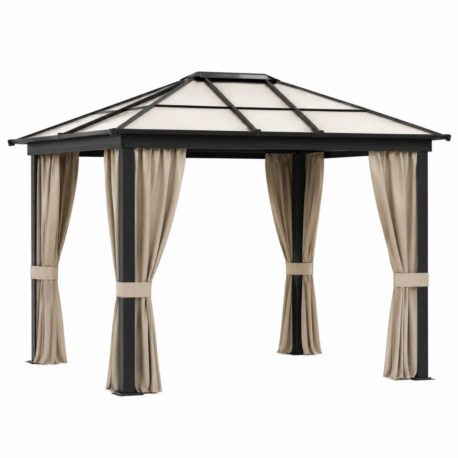 Gazebo in Alluminio con Tetto in Policarbonato e Tendaggi in Poliestere