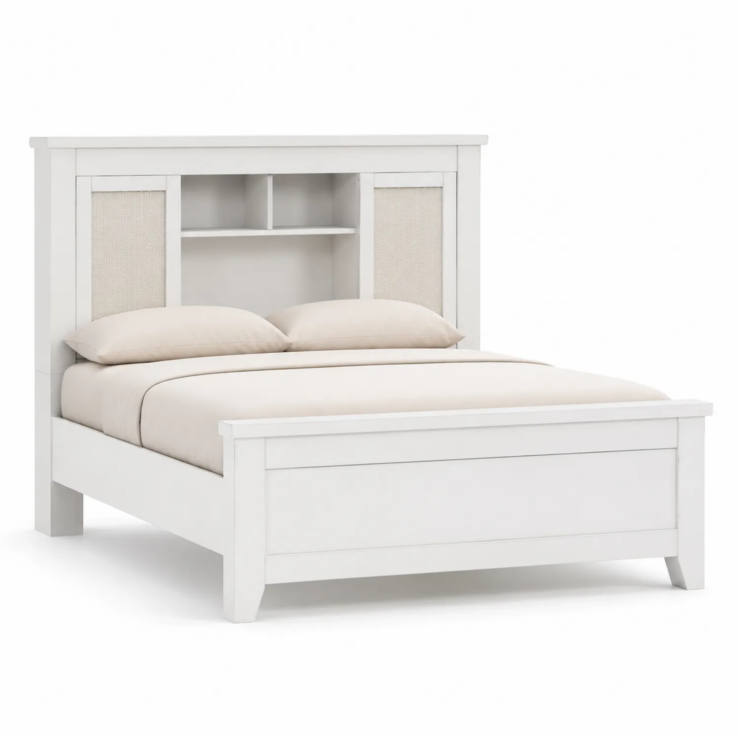 Letto matrimoniale in legno bianco con testiera libreria
