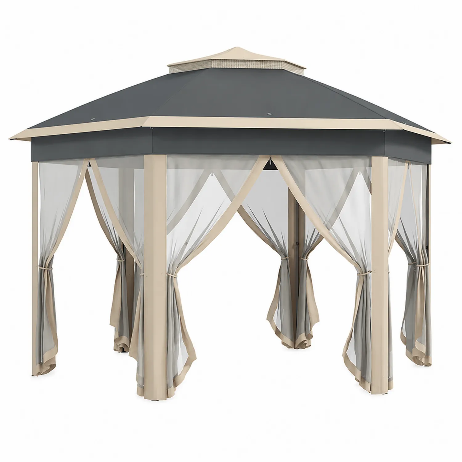 Gazebo da Giardino in Alluminio con Tetto Acciaio e Tende Poliestere