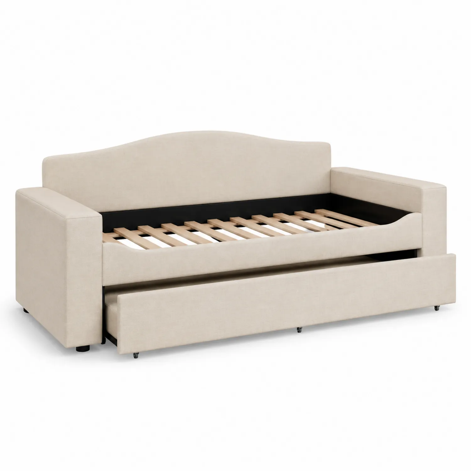 Letto Estraibile Singolo in Legno e Tessuto Beige