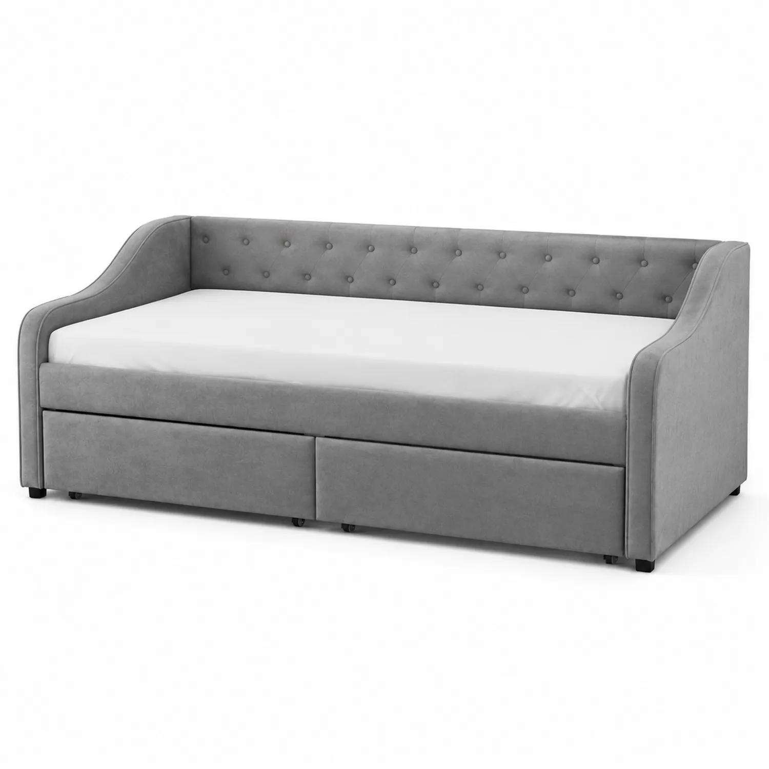 Daybed in Tessuto Grigio con Cassetti