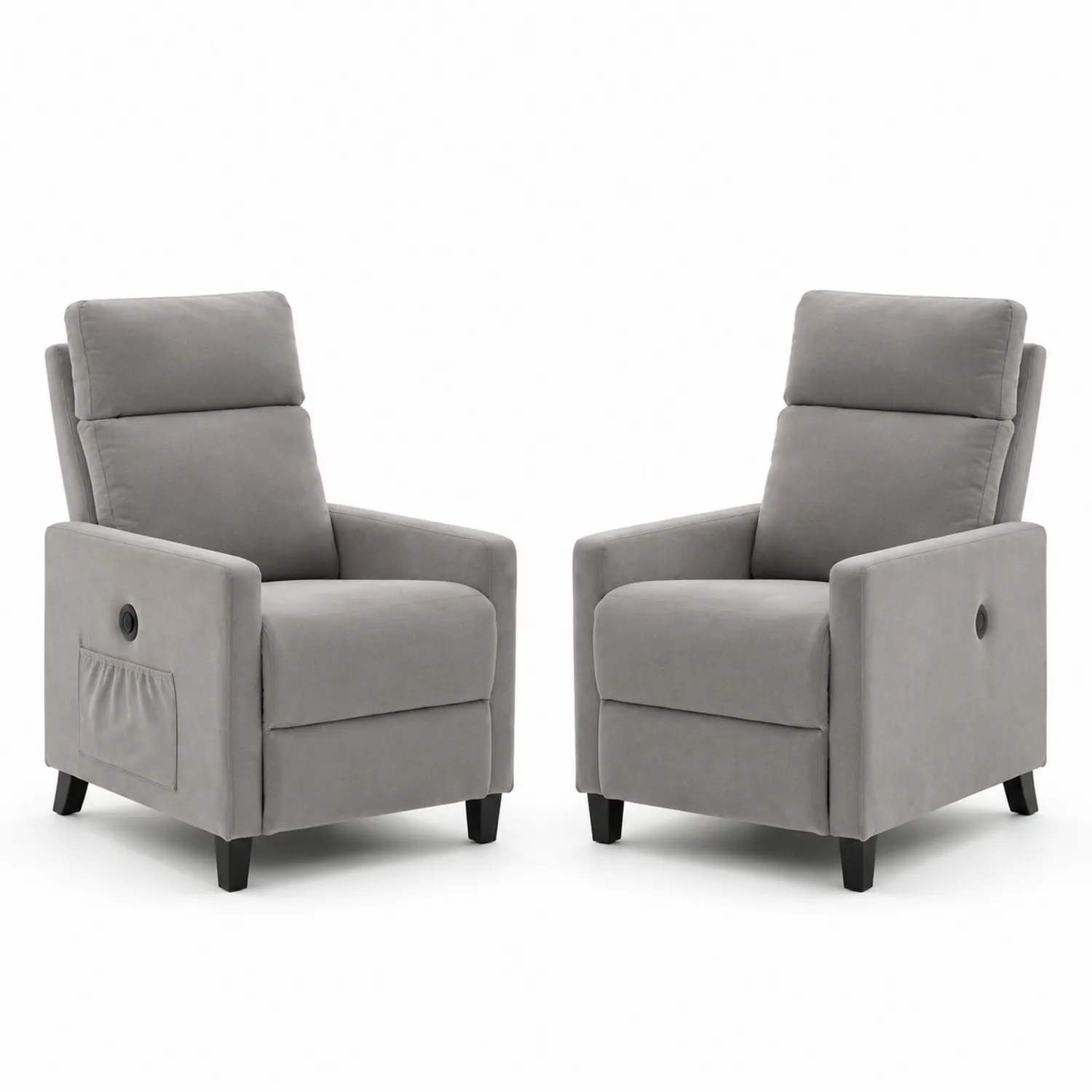 Set di 2 Poltrone Reclinabili in Tessuto Grigio