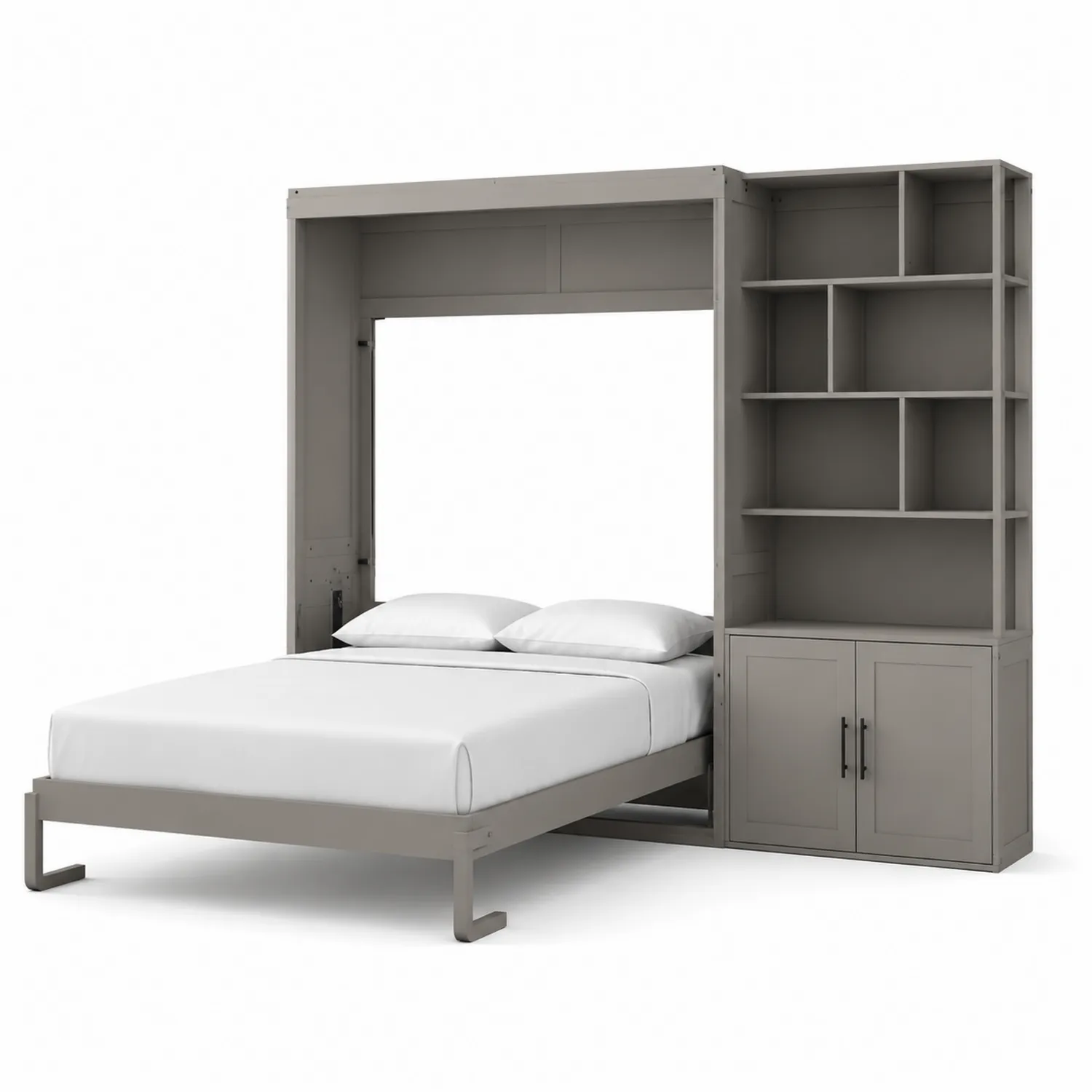 Letto a scomparsa matrimoniale in metallo con libreria MDF Grigio 200x160 cm