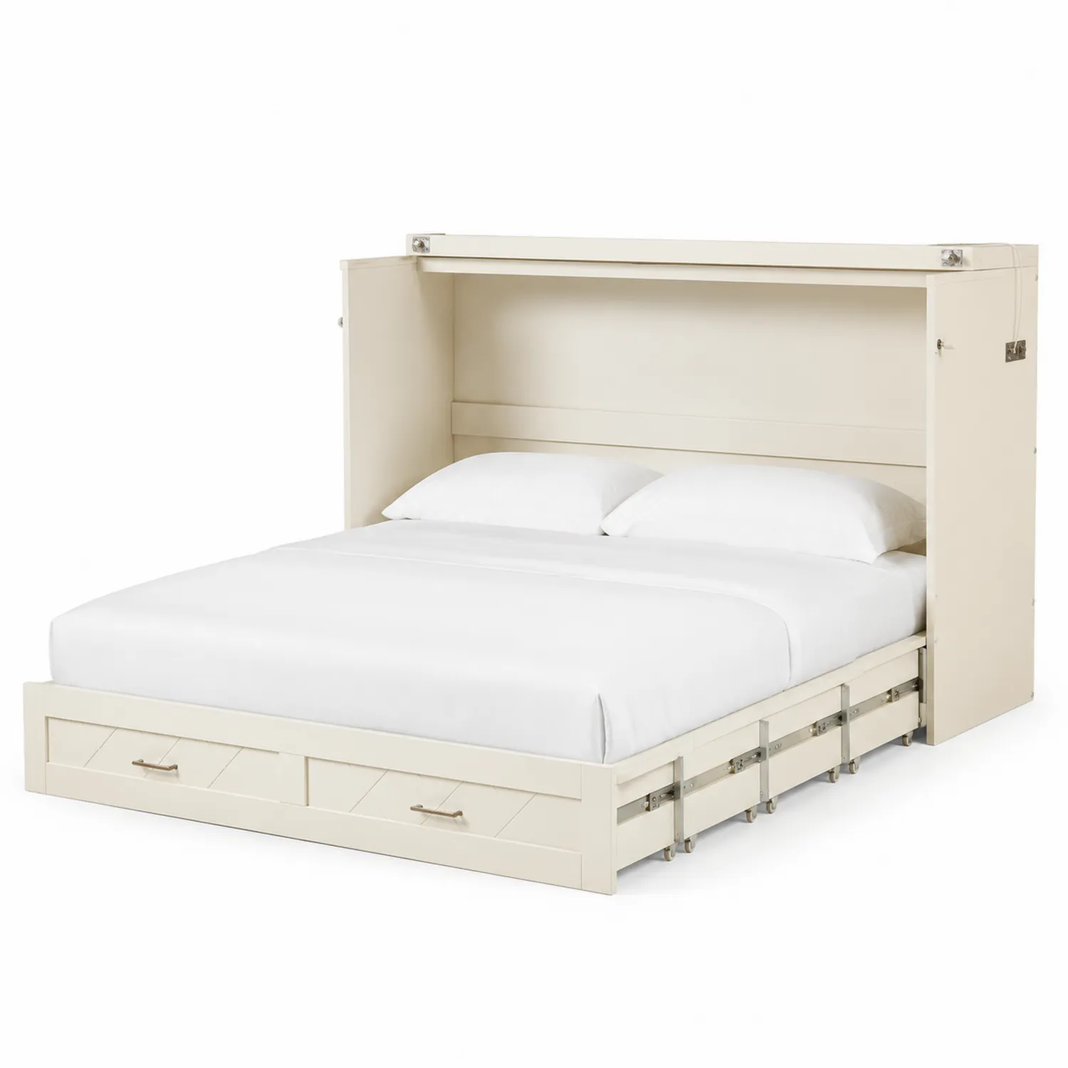 Letto a scomparsa matrimoniale in legno con cassetti Beige